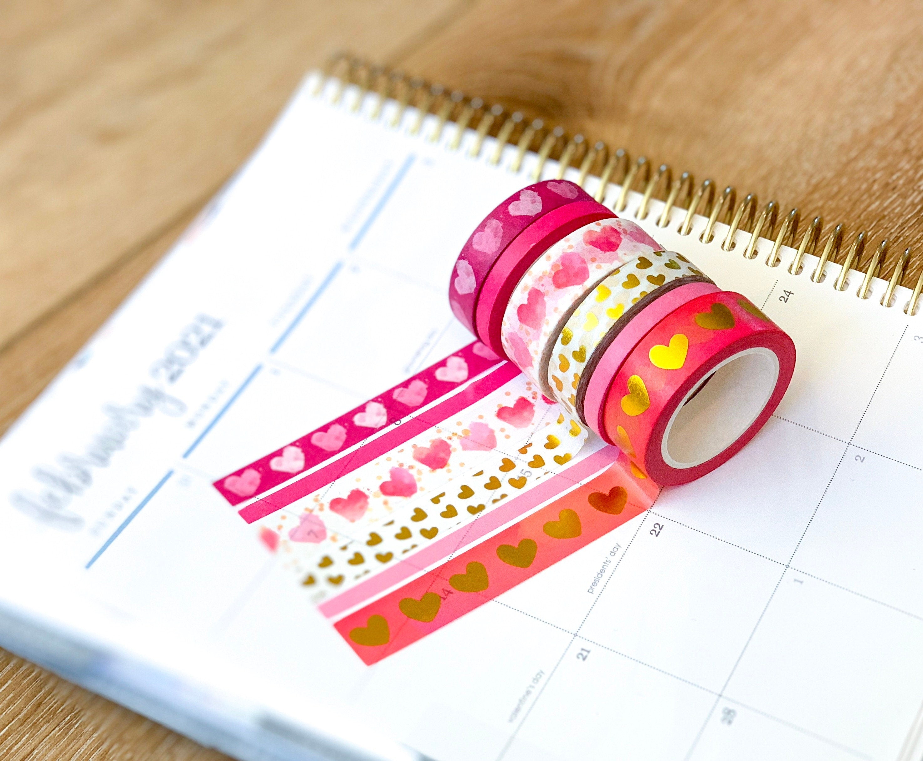 FOILED  Valentine's Pink & Gold Hearts Washi Tape Set (#W014)