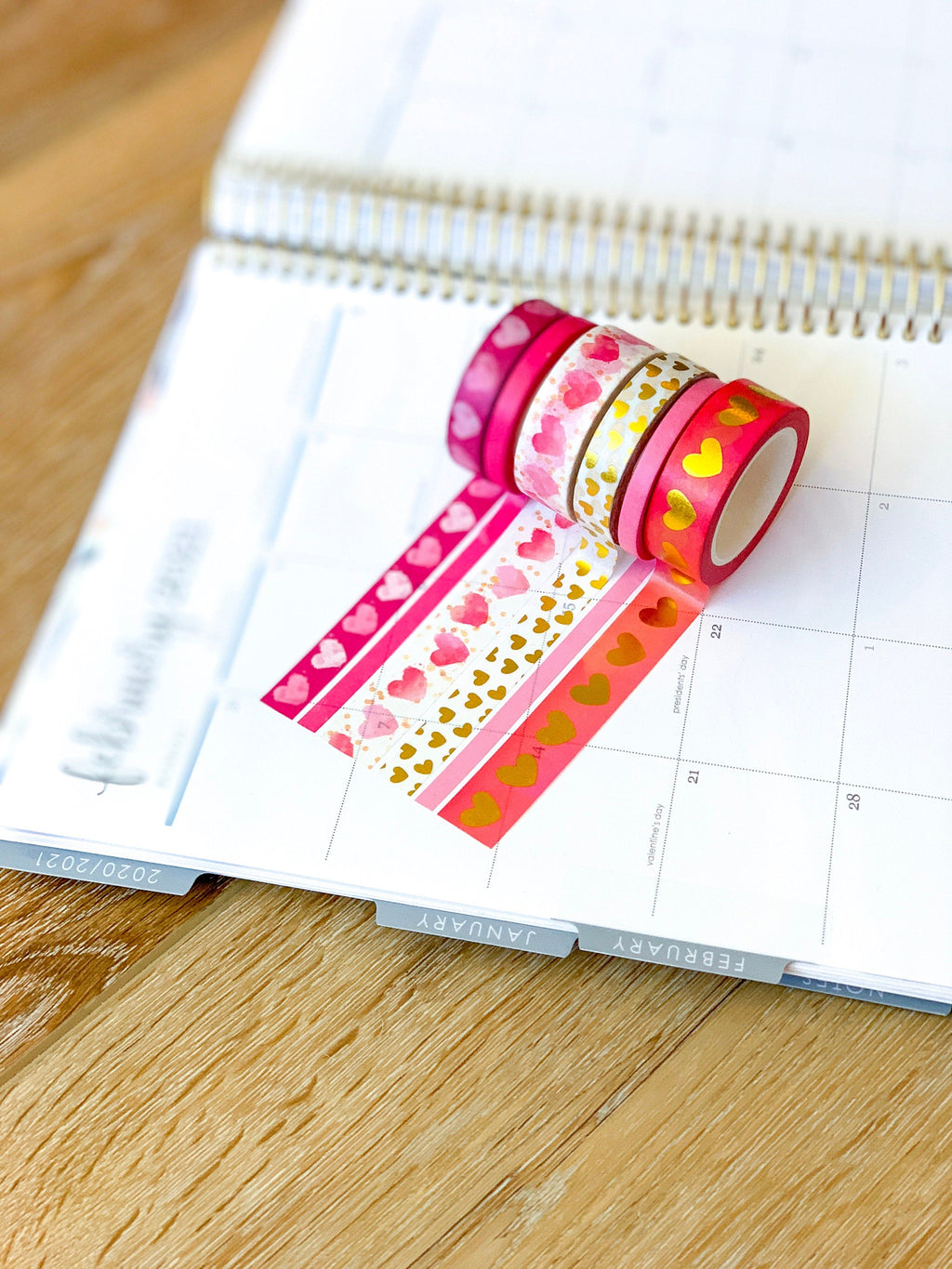 FOILED  Valentine's Pink & Gold Hearts Washi Tape Set (#W014)