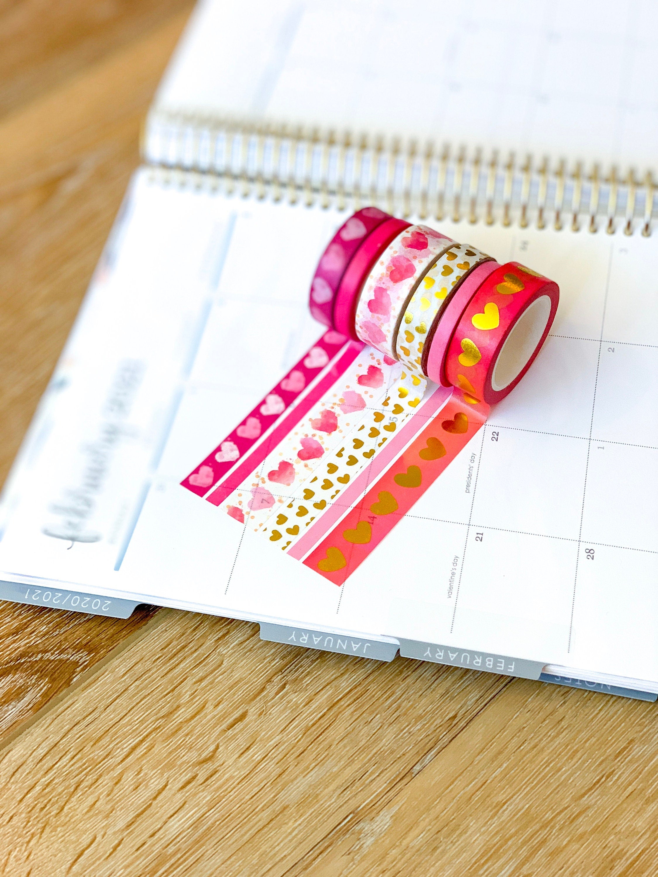 FOILED  Valentine's Pink & Gold Hearts Washi Tape Set (#W014)
