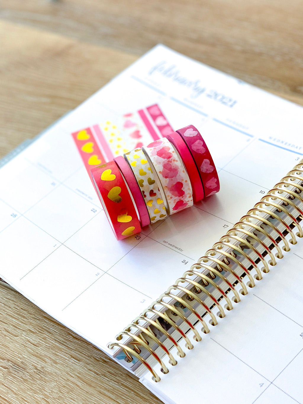 FOILED  Valentine's Pink & Gold Hearts Washi Tape Set (#W014)