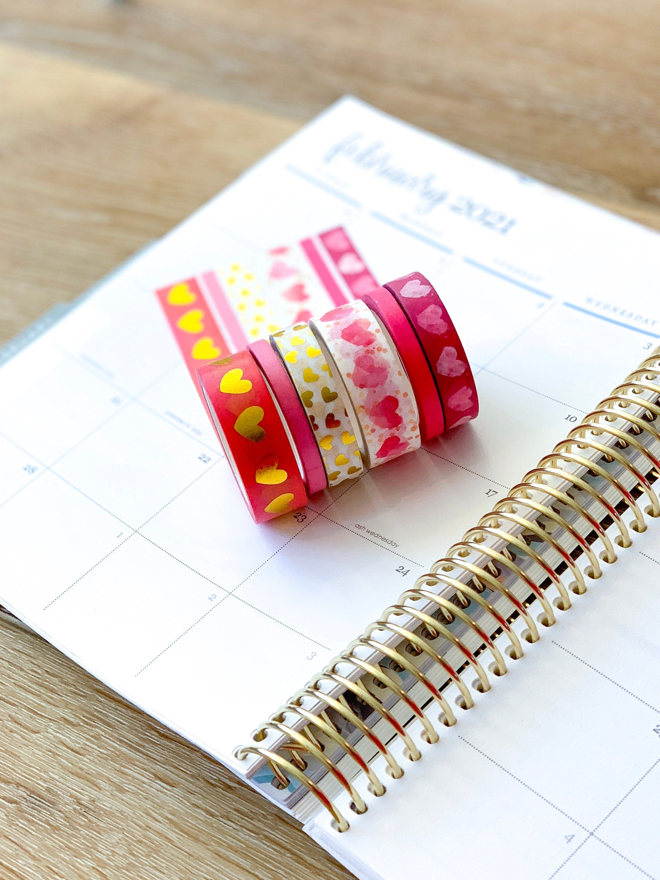 FOILED  Valentine's Pink & Gold Hearts Washi Tape Set (#W014)