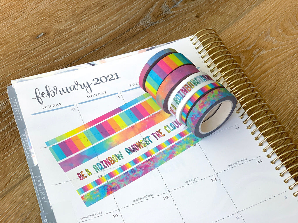 Rainbow Stripes Tie Dye Watercolor Colors Washi Tape Set (#W015)