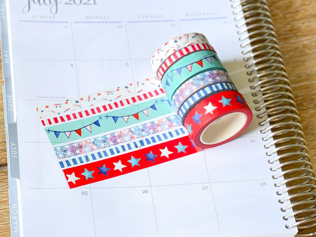 4th Of July Red White & Blue Star Stripes Washi Tape Set (#W025)