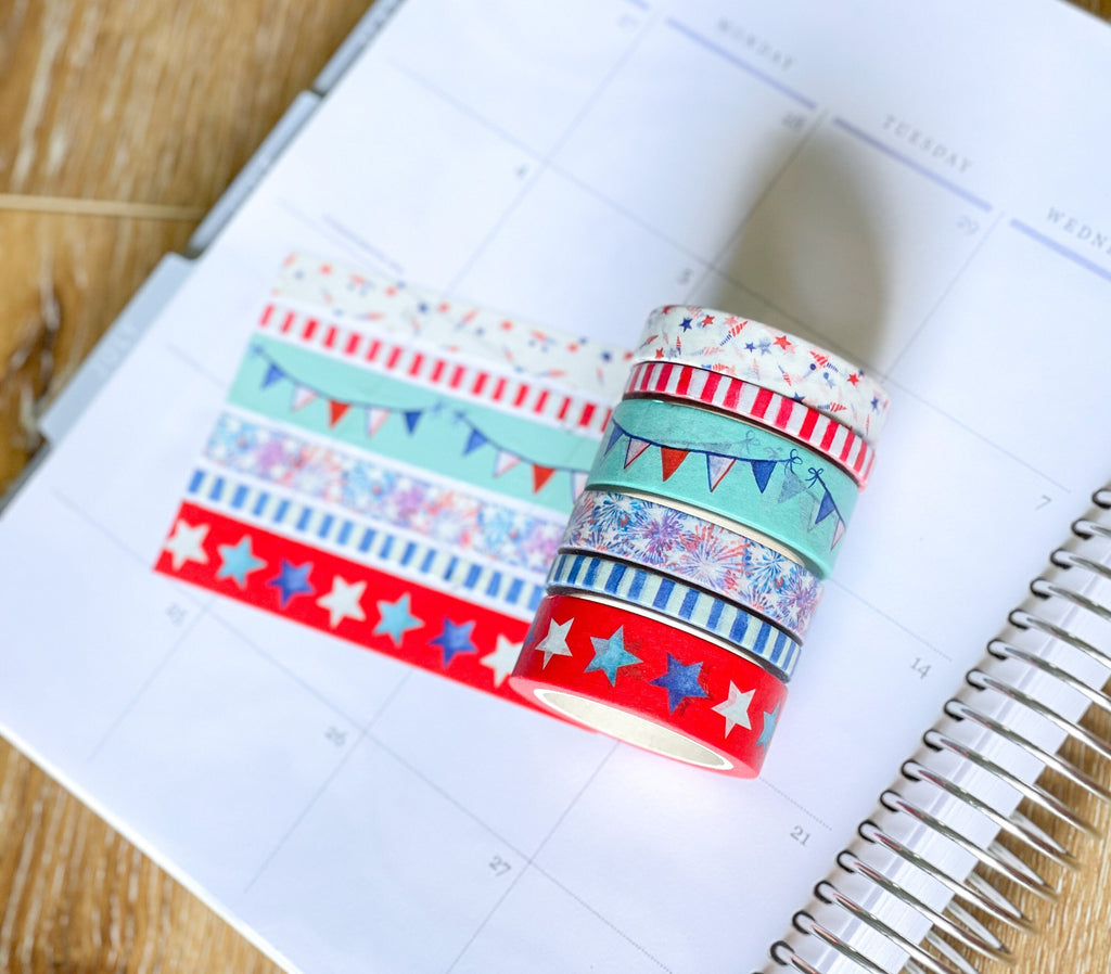 4th Of July Red White & Blue Star Stripes Washi Tape Set (#W025)