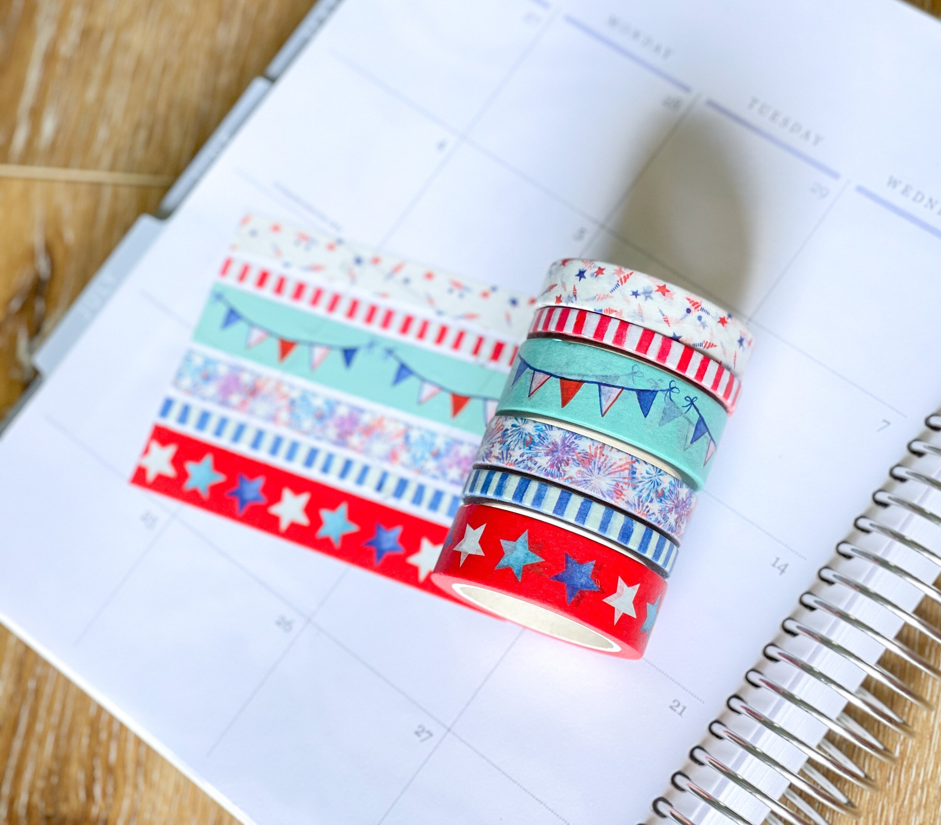 4th Of July Red White & Blue Star Stripes Washi Tape Set (#W025)