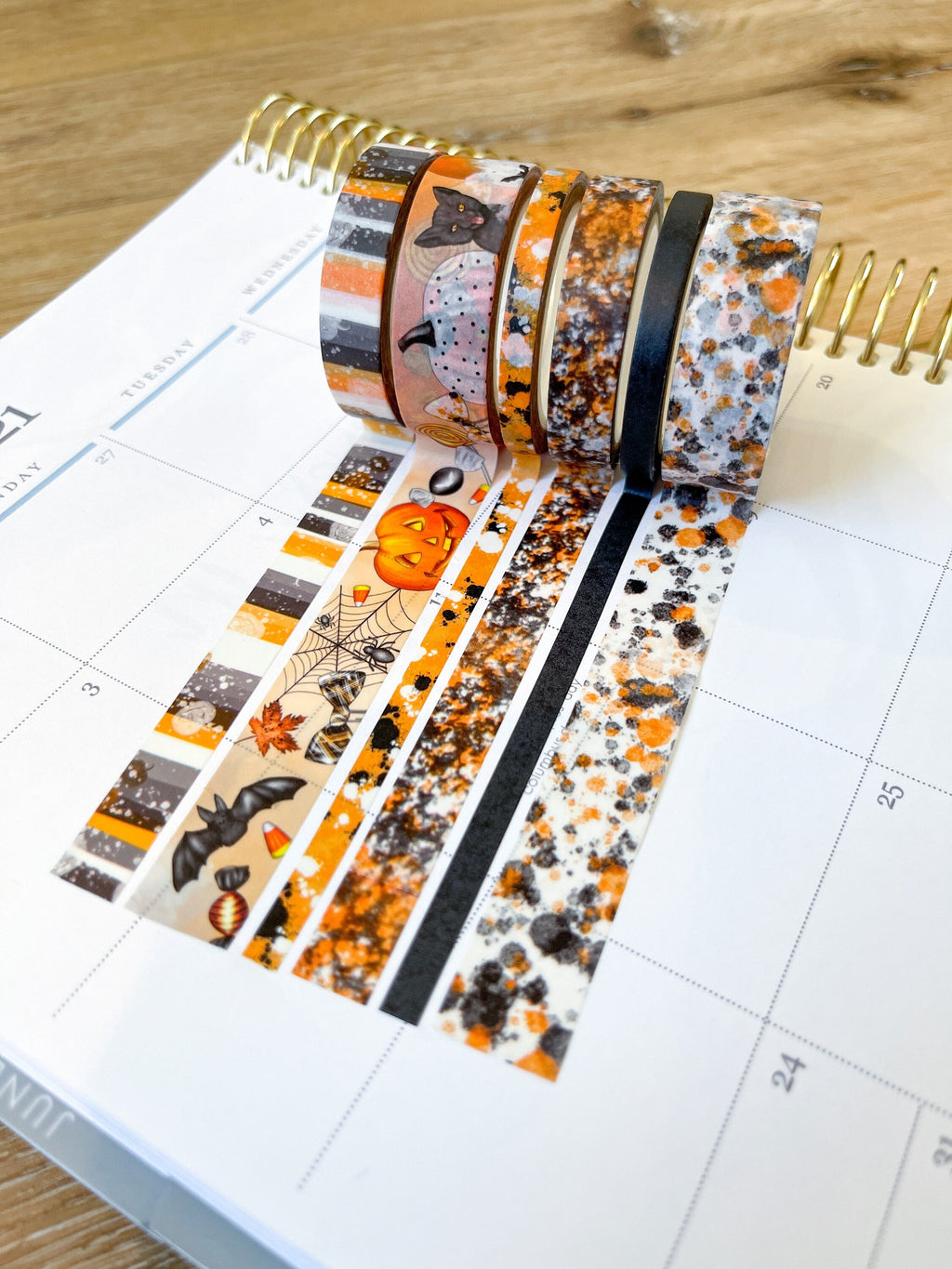 Halloween Black Orange Black Cat & Pumpkins Washi Tape Set (#W032)