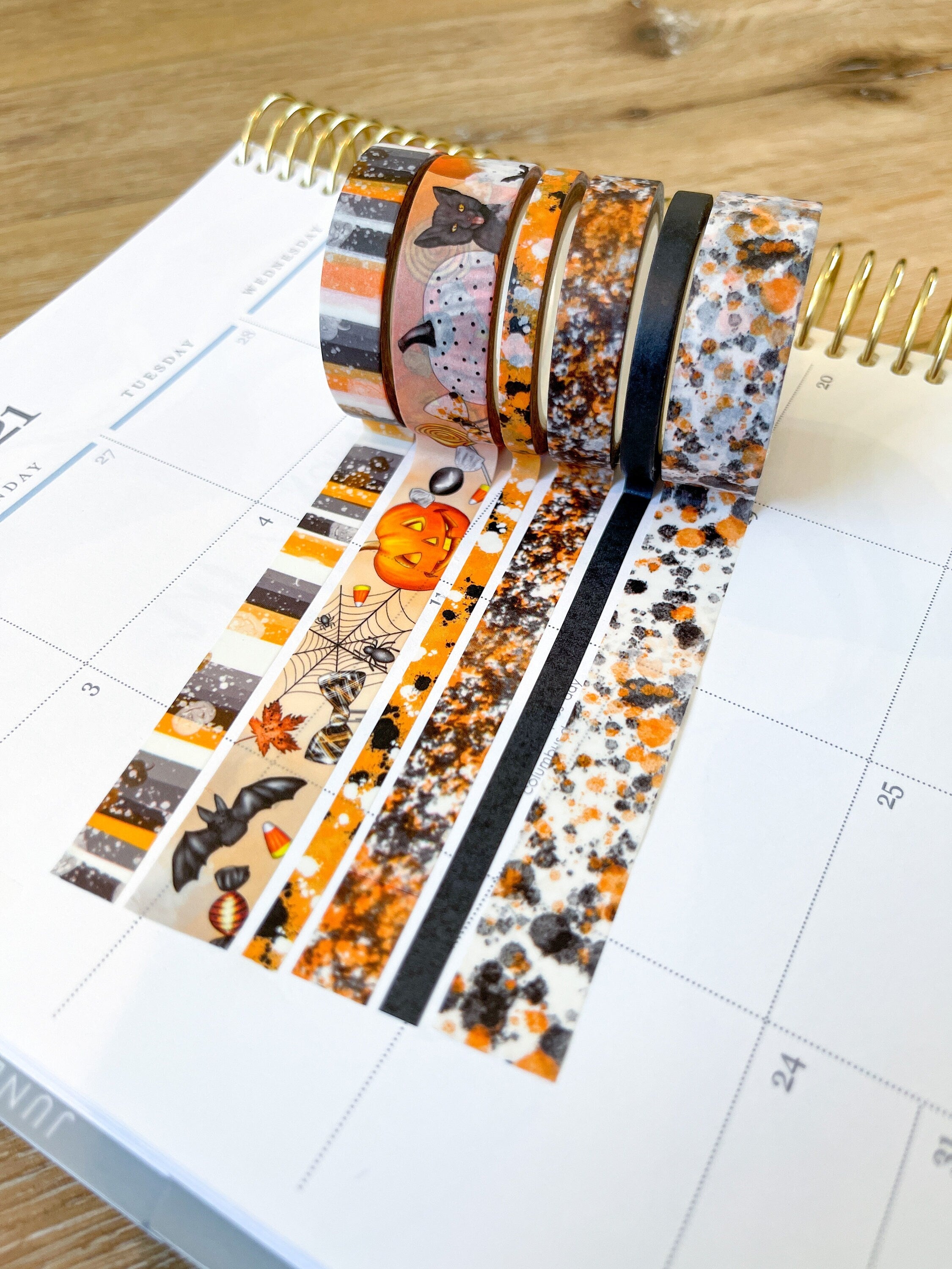 Halloween Black Orange Black Cat & Pumpkins Washi Tape Set (#W032)