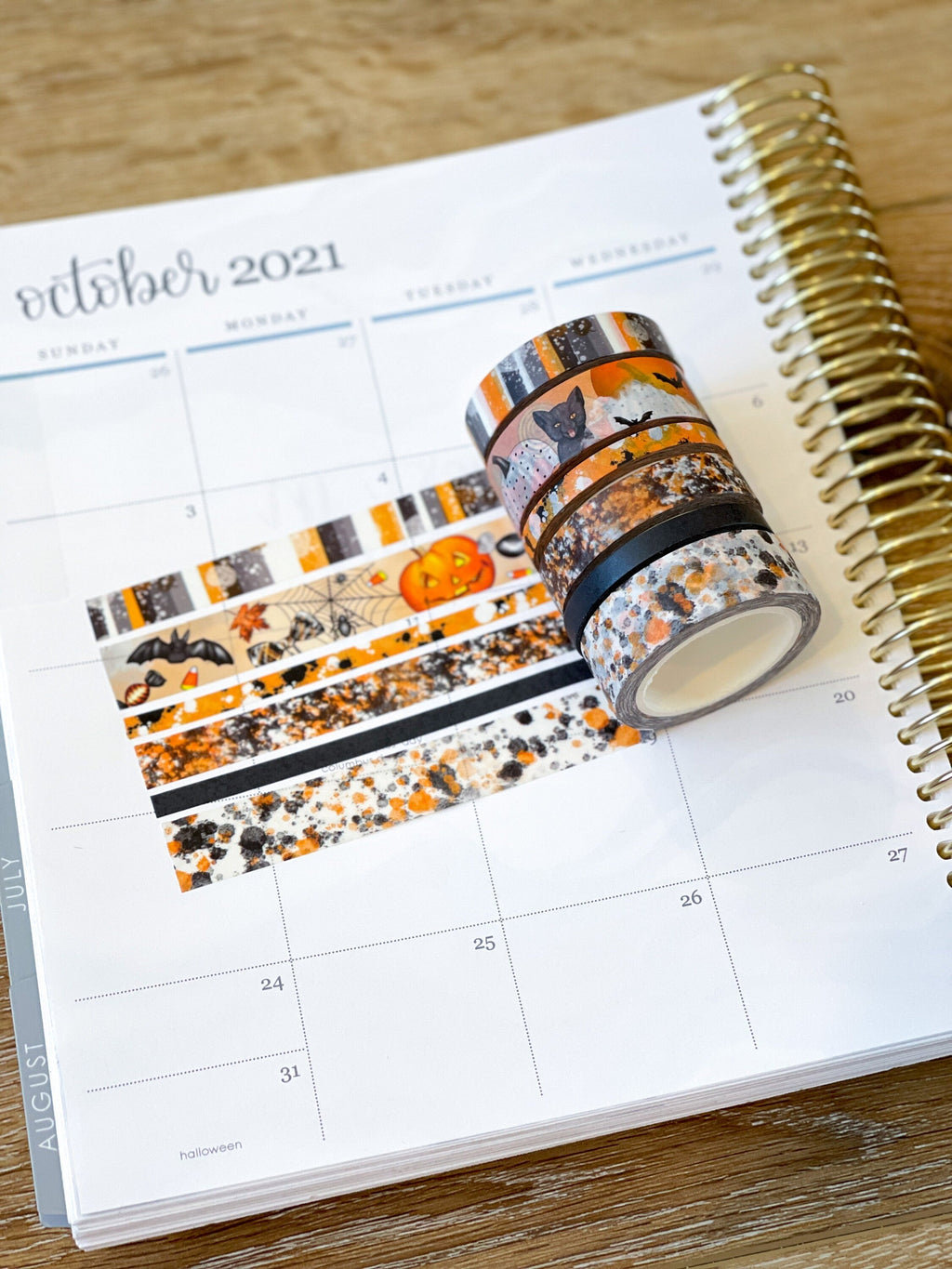 Halloween Black Orange Black Cat & Pumpkins Washi Tape Set (#W032)