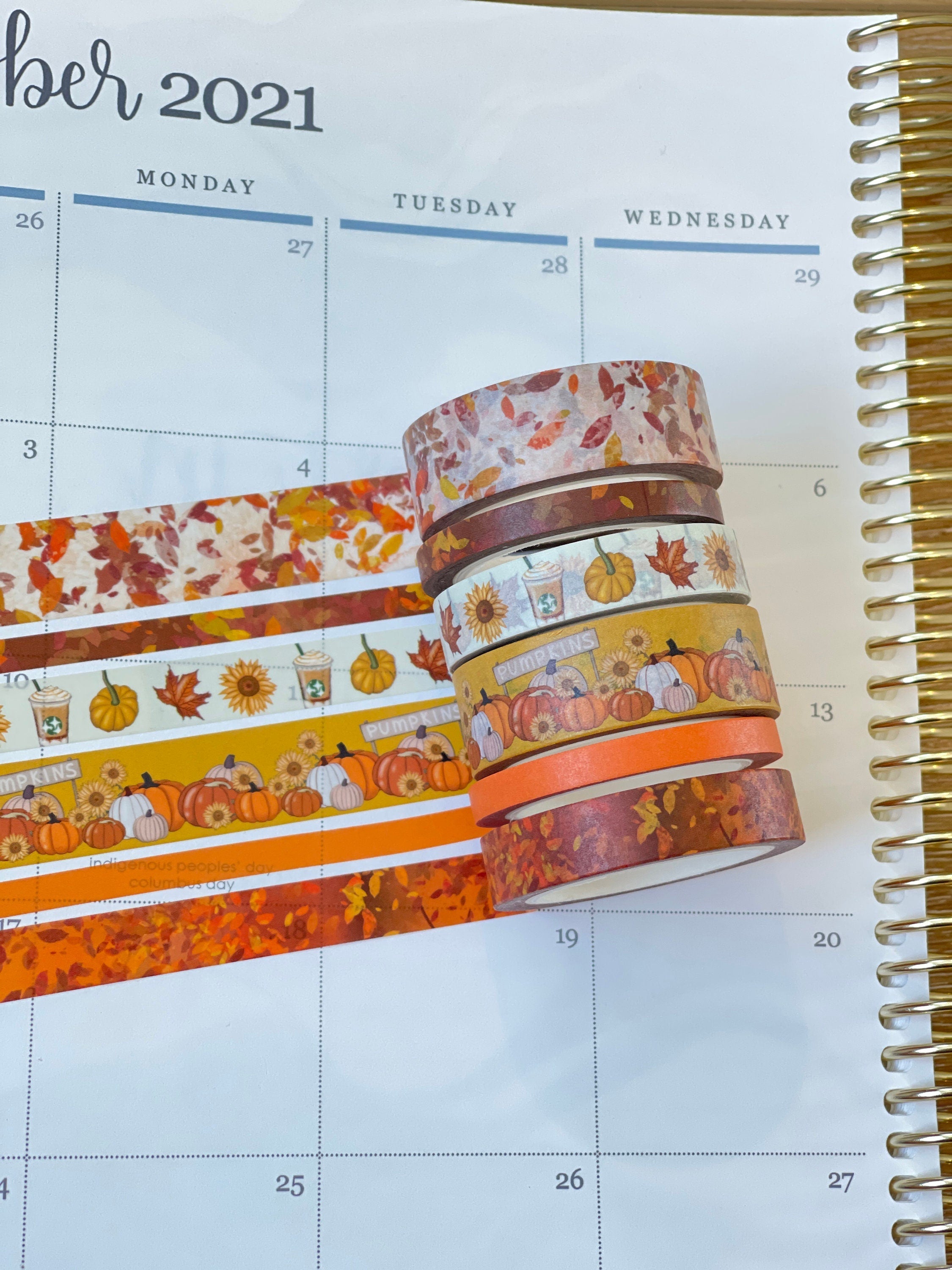 Autumn Leaves Pumpkin Farm Fall Colors Washi Tape Set (#W033)
