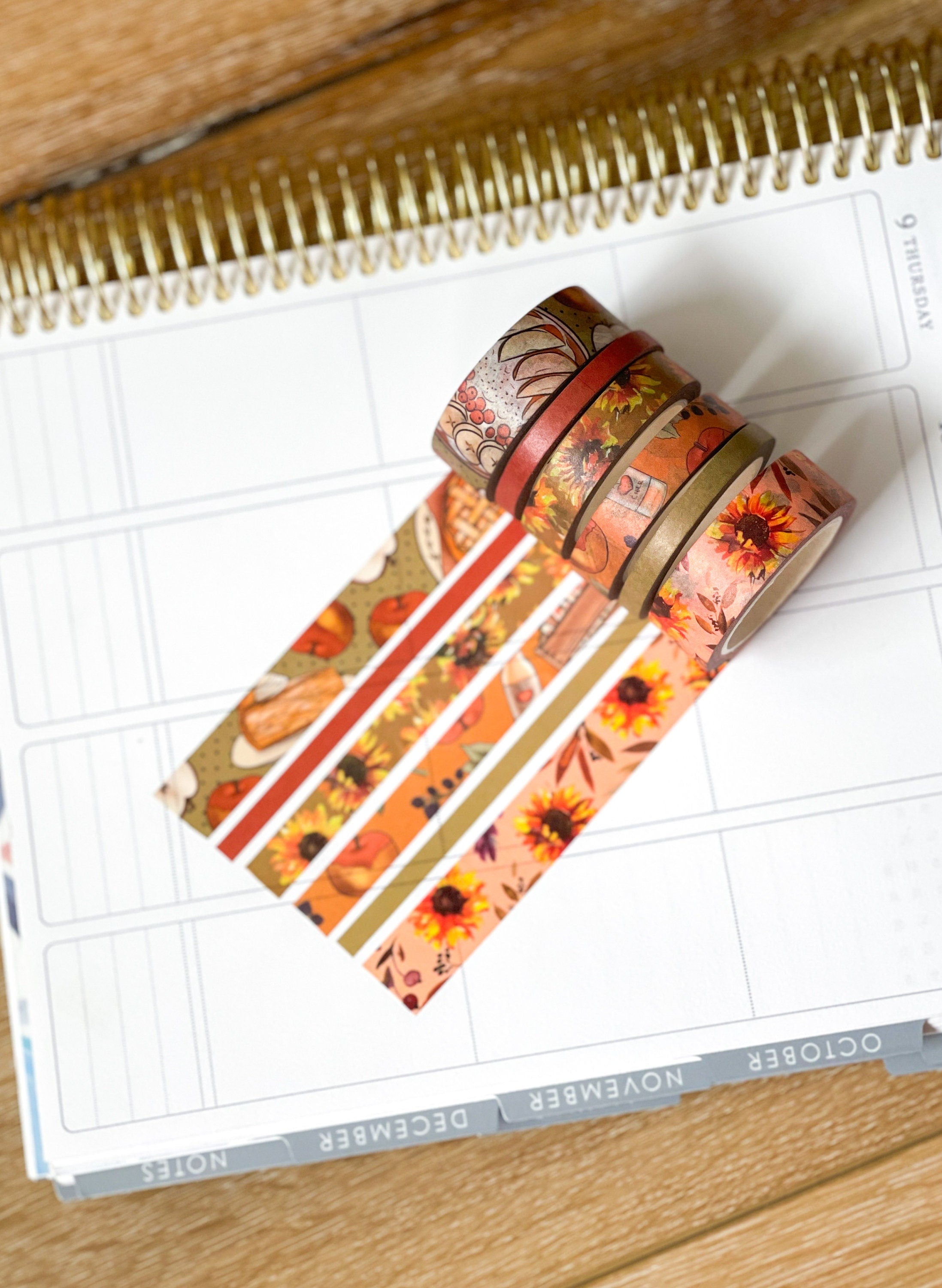 Fall Apples & Sunflowers Autumn Washi Tape Set (#W012)