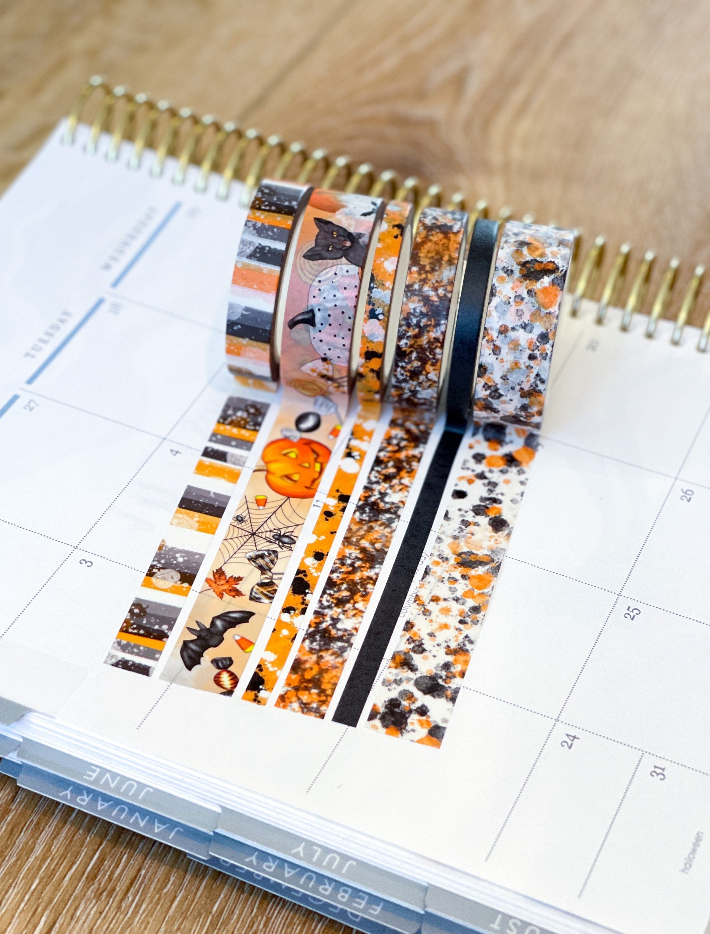 Halloween Black Orange Black Cat & Pumpkins Washi Tape Set (#W032)