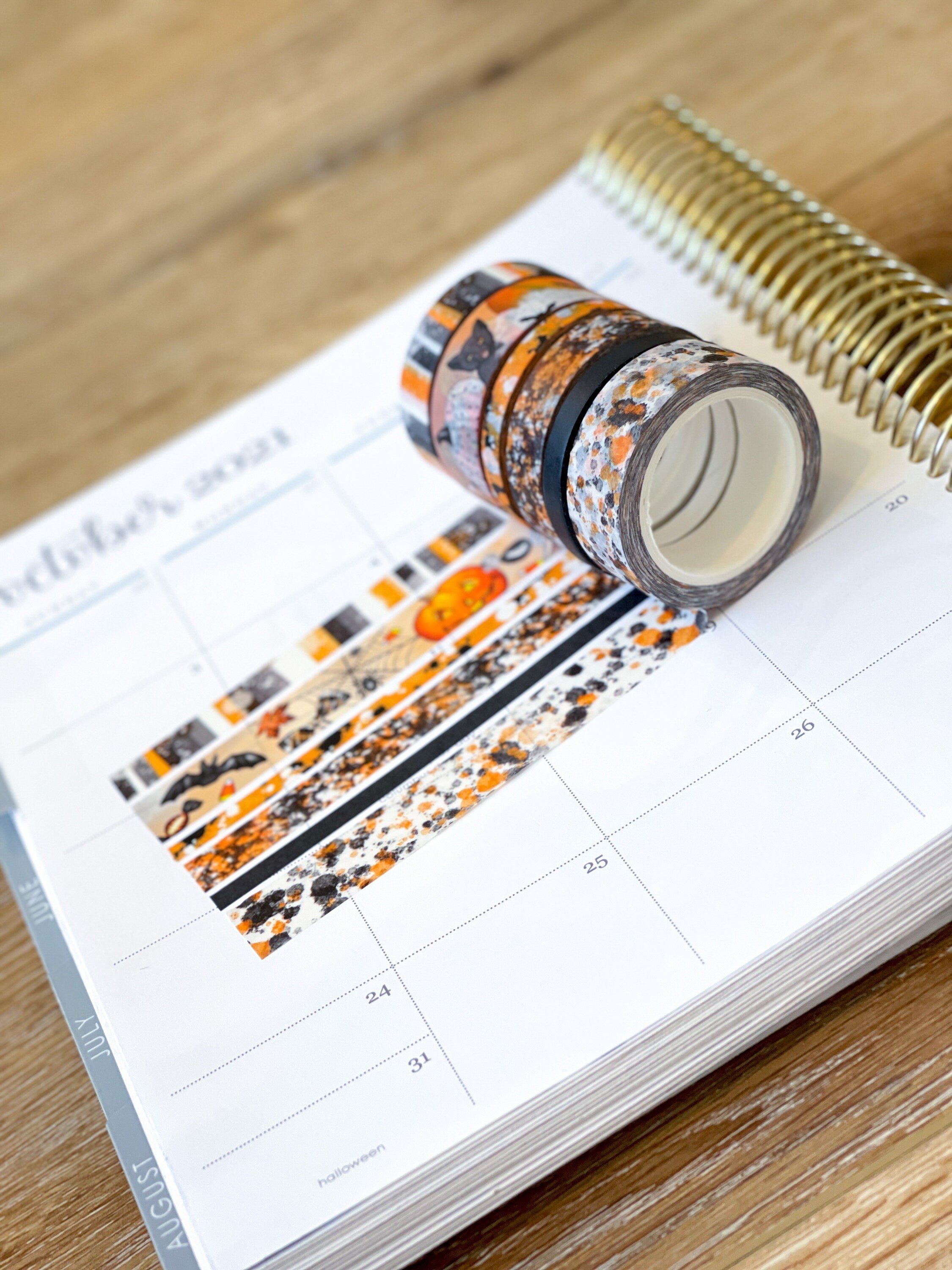 Halloween Black Orange Black Cat & Pumpkins Washi Tape Set (#W032)