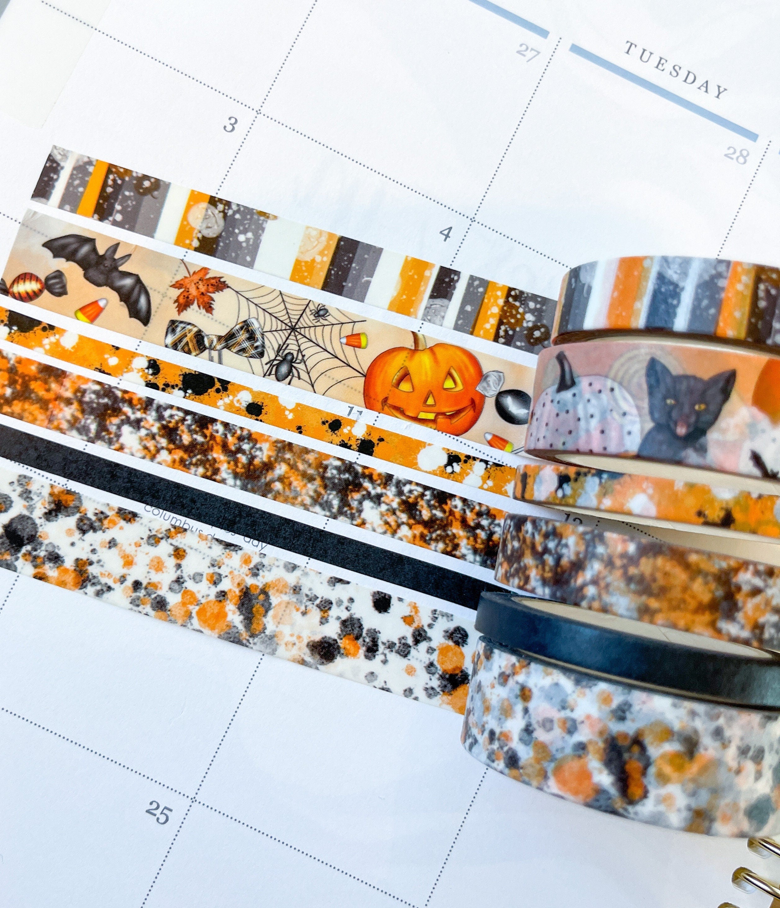 Halloween Black Orange Black Cat & Pumpkins Washi Tape Set (#W032)