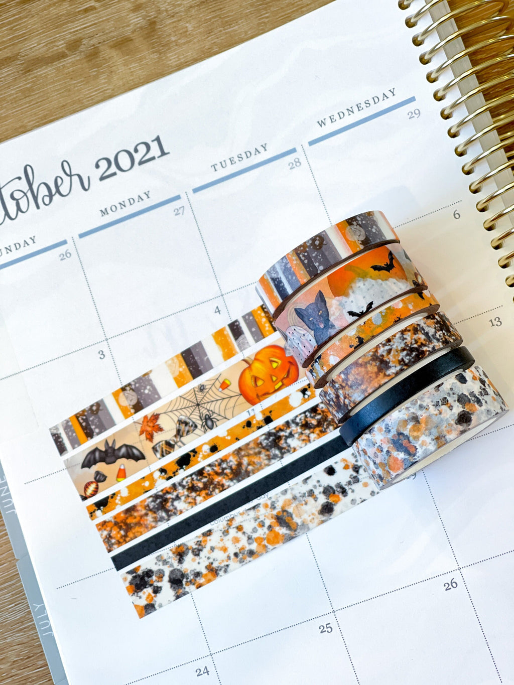 Halloween Black Orange Black Cat & Pumpkins Washi Tape Set (#W032)