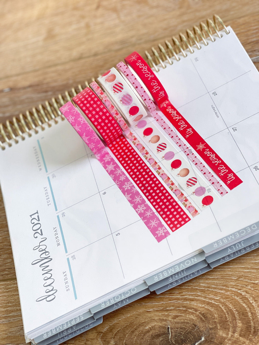Christmas Tis The Season Pink & Red Snowflakes Holiday Washi Tape Set (#W036)