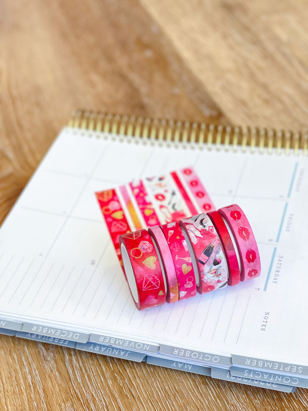 Valentine's Day Red & Pink Lips Hearts Date Night Anniversary Washi Tape Set (#W047)