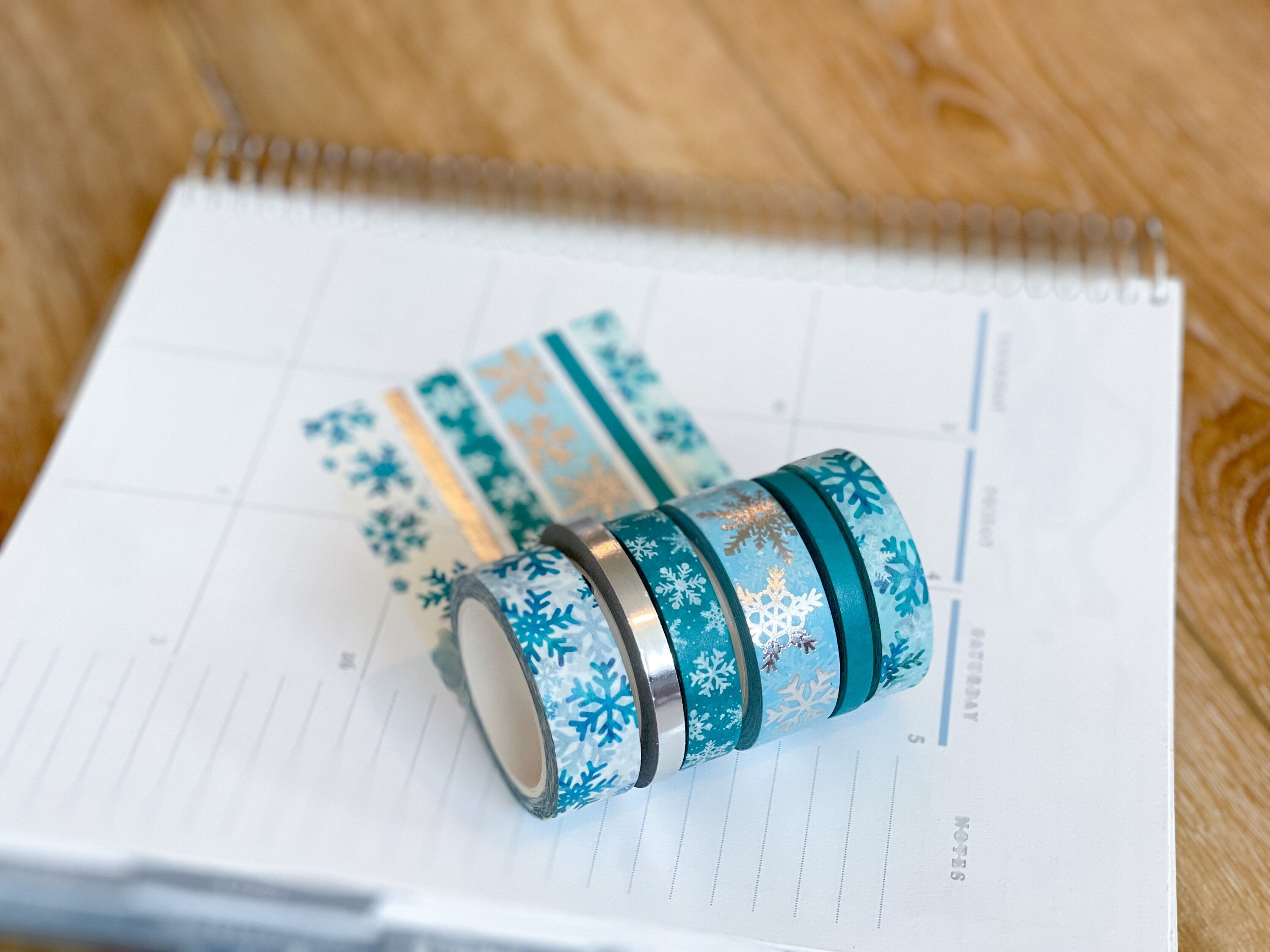 FOILED Teal & Silver Snowflakes Snowy Winter Washi Tape Set (#W005)