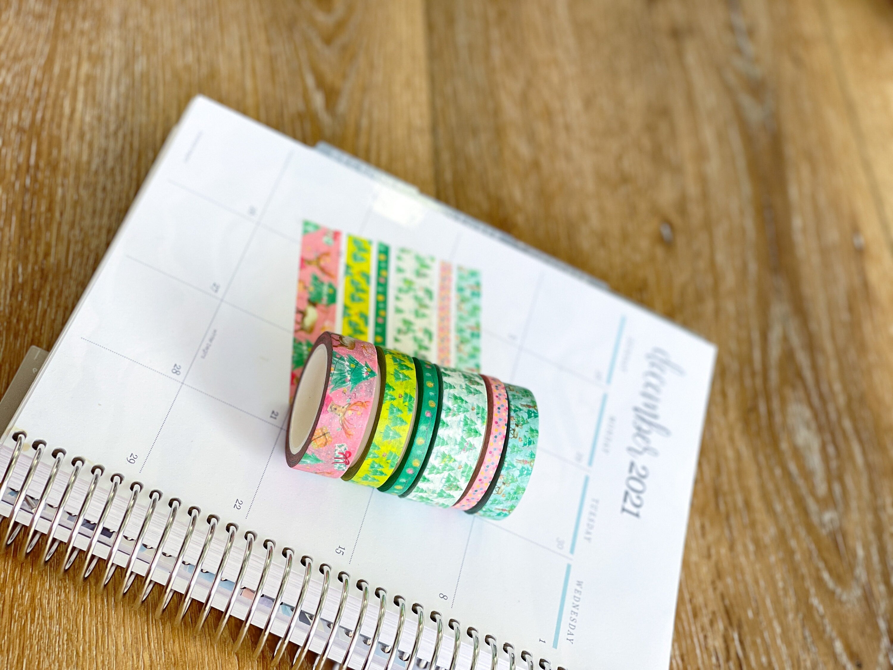 Christmas Washi Deer Reindeer Bright Pink & Green Lights Holiday Washi Tape Set  (#W037)