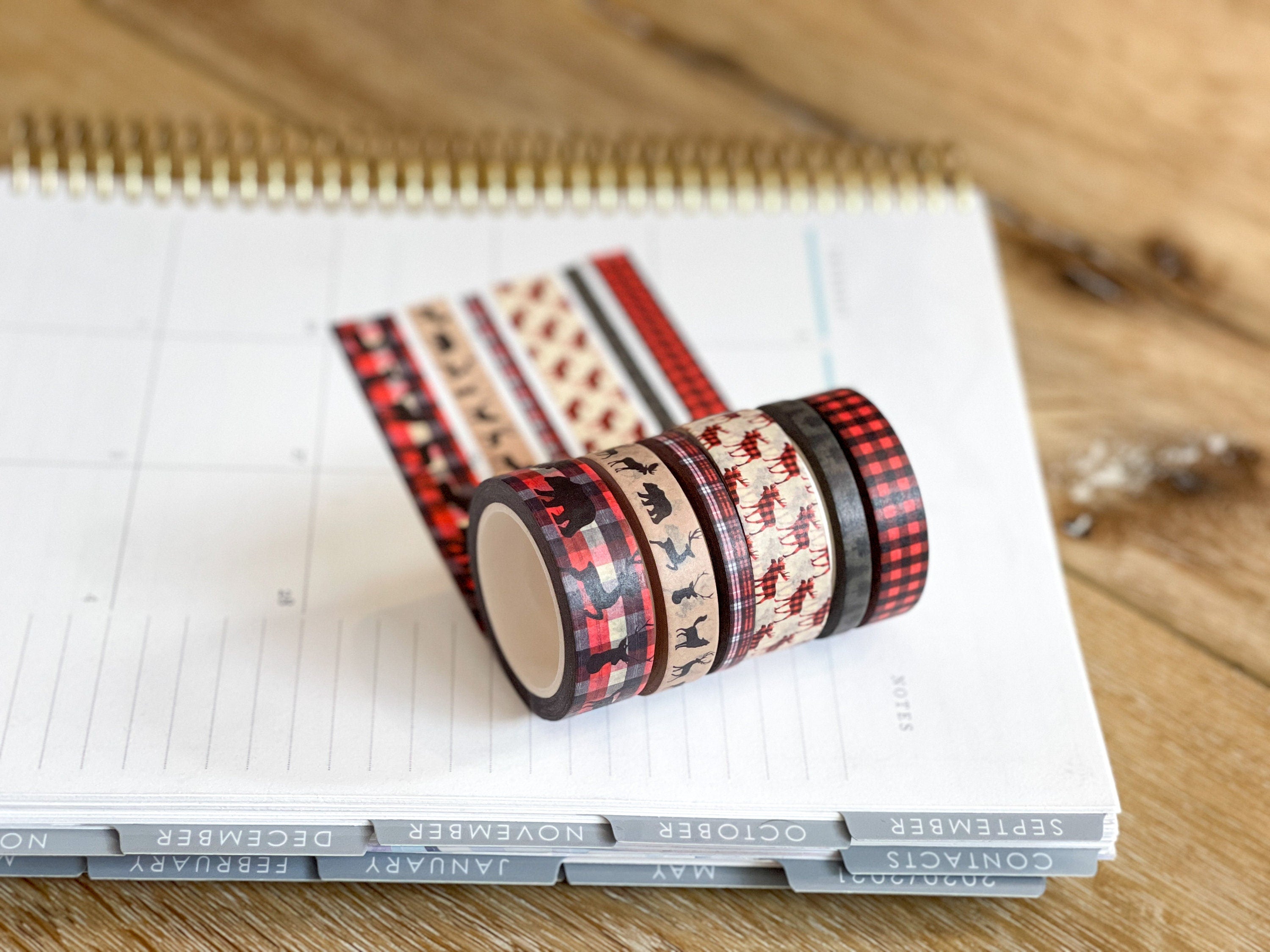 Christmas Buffalo Plaid Deer Holiday Red & Black Washi Tape Set (#W038)