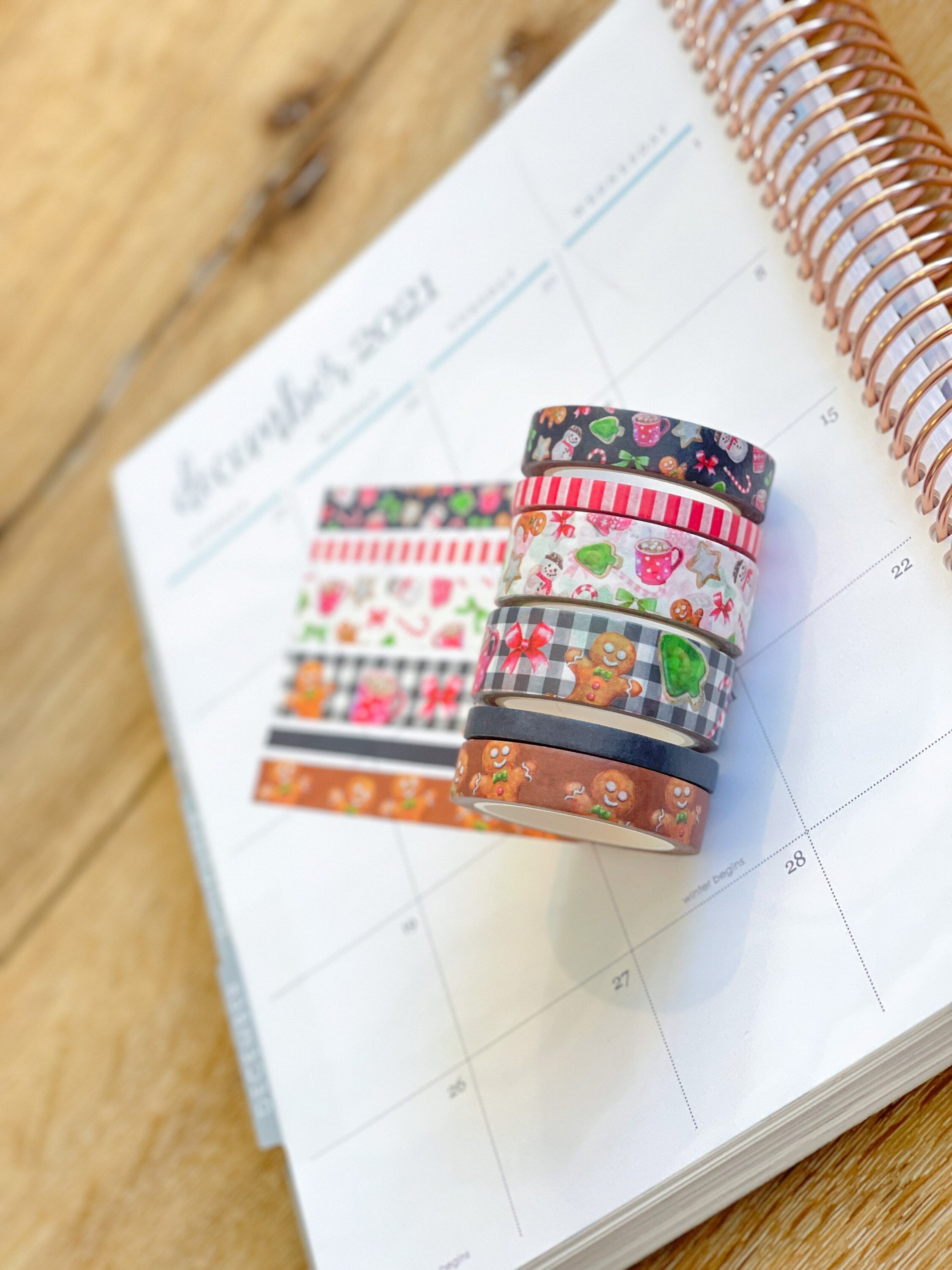 Gingerbread & Candy Canes Plaid Christmas Holiday Red & Green Washi Tape Set (#W039)