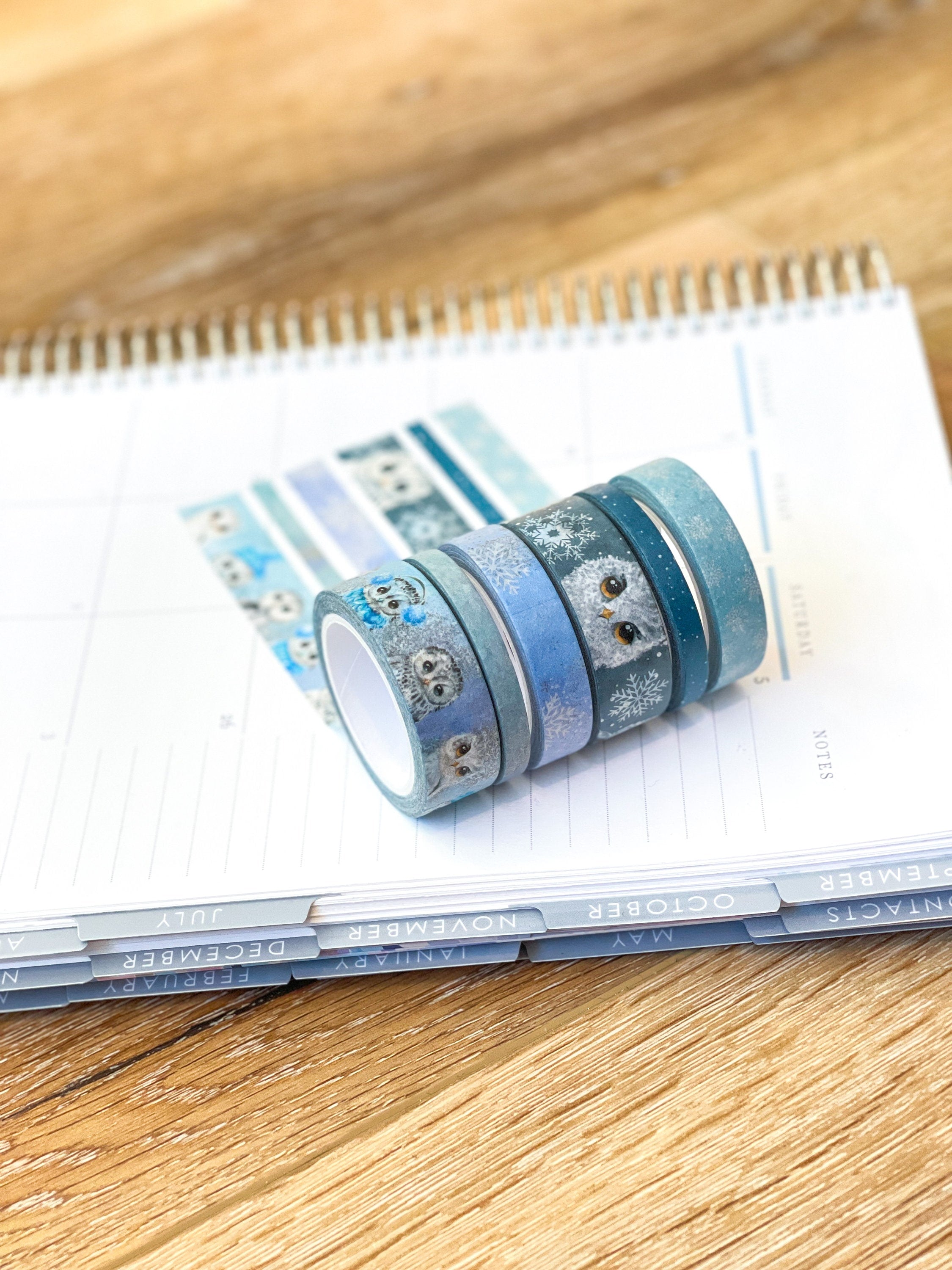 Snow Owls & Snowflakes Winter Animals Washi Tape Set (#W042)