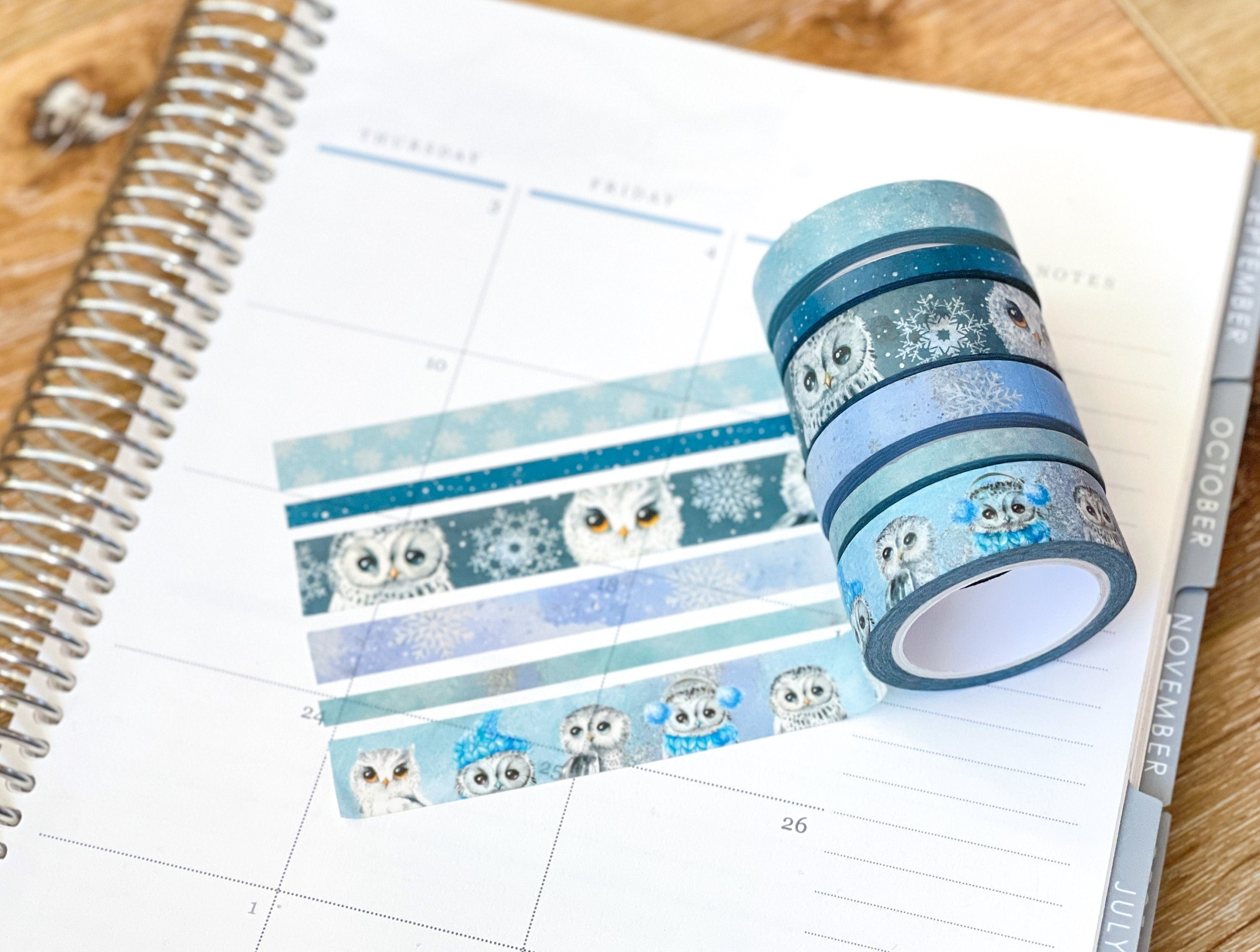 Snow Owls & Snowflakes Winter Animals Washi Tape Set (#W042)