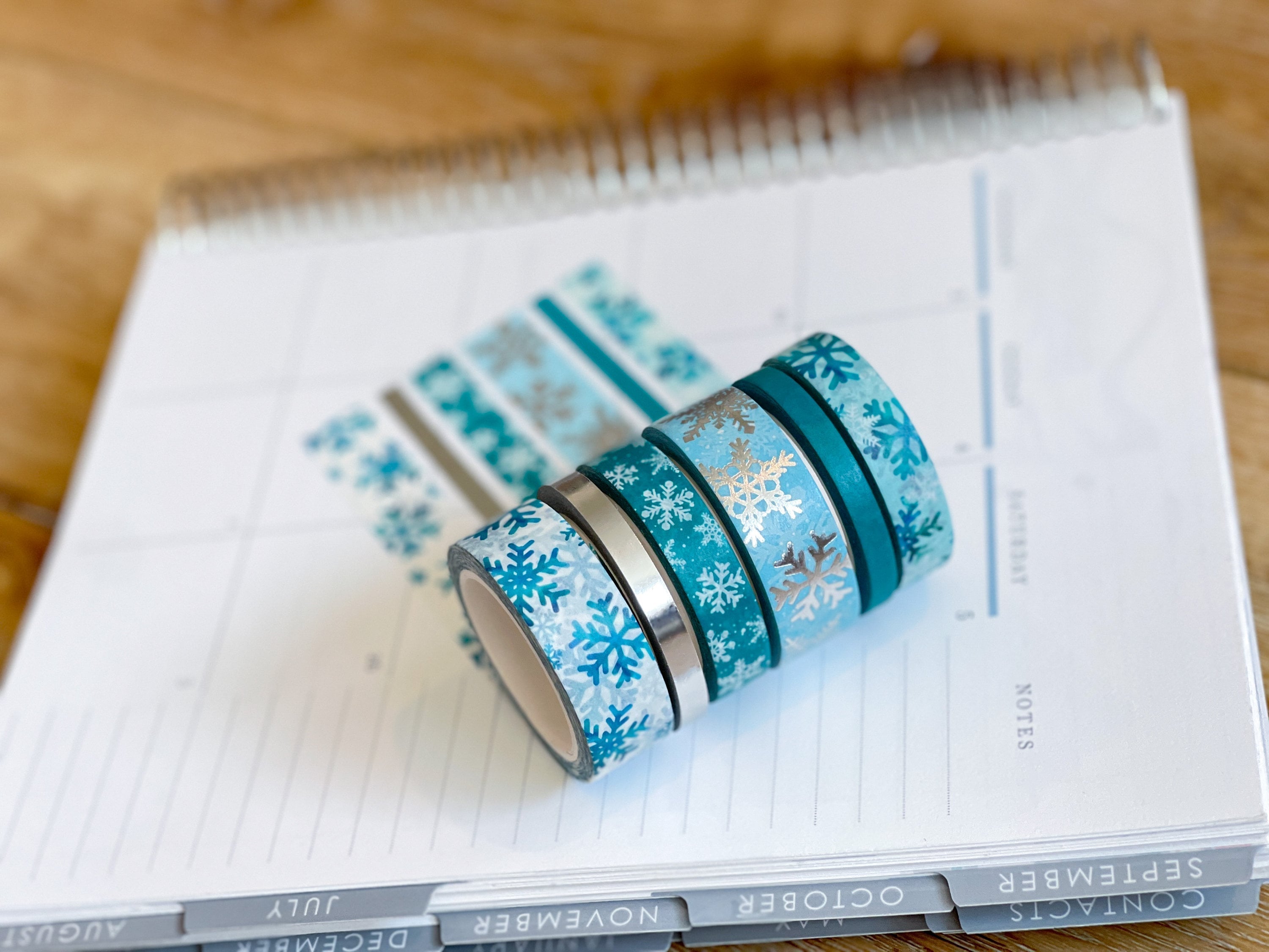 FOILED Teal & Silver Snowflakes Snowy Winter Washi Tape Set (#W005)