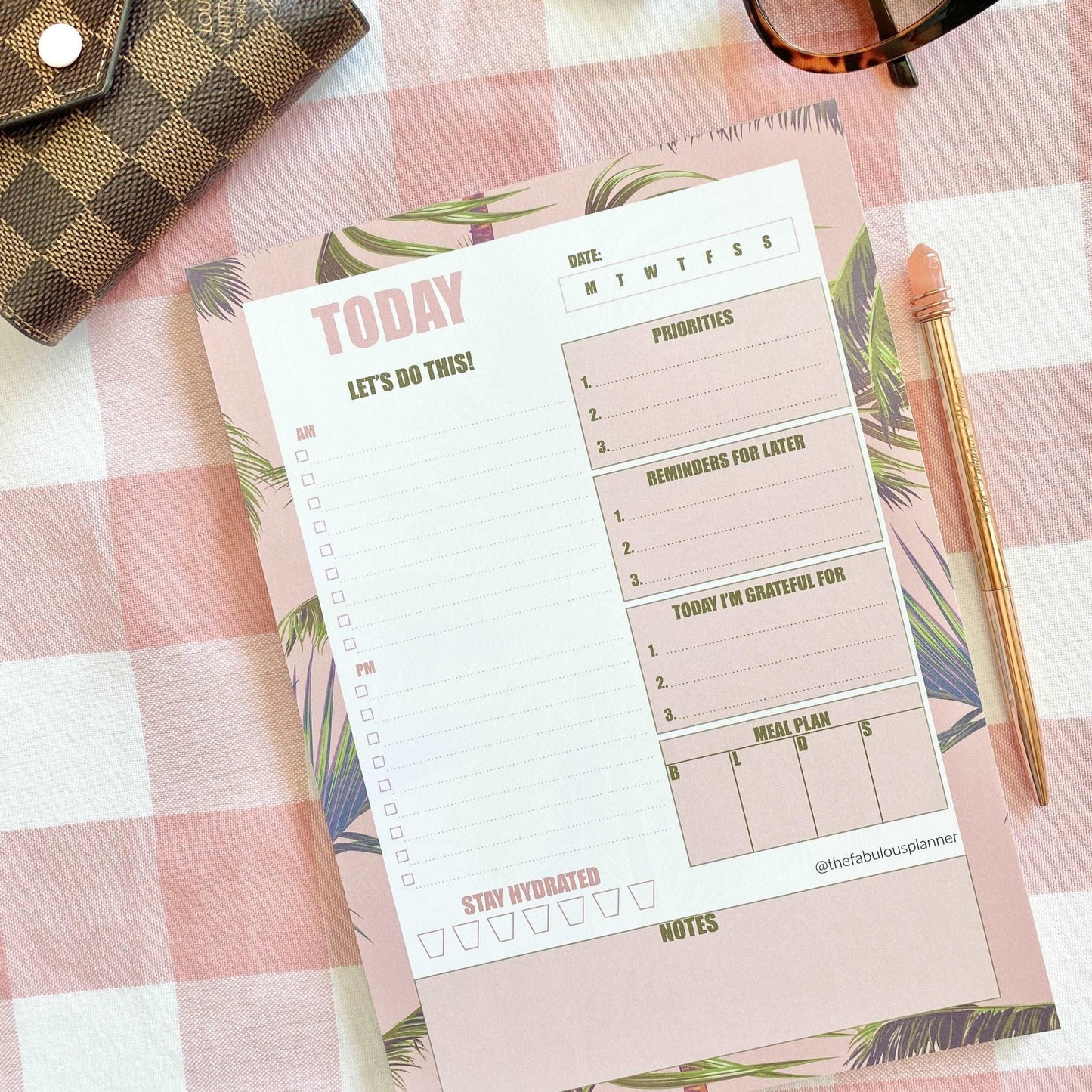 Beverly Hills Tropical Leaves Pink Daily Large Notepad