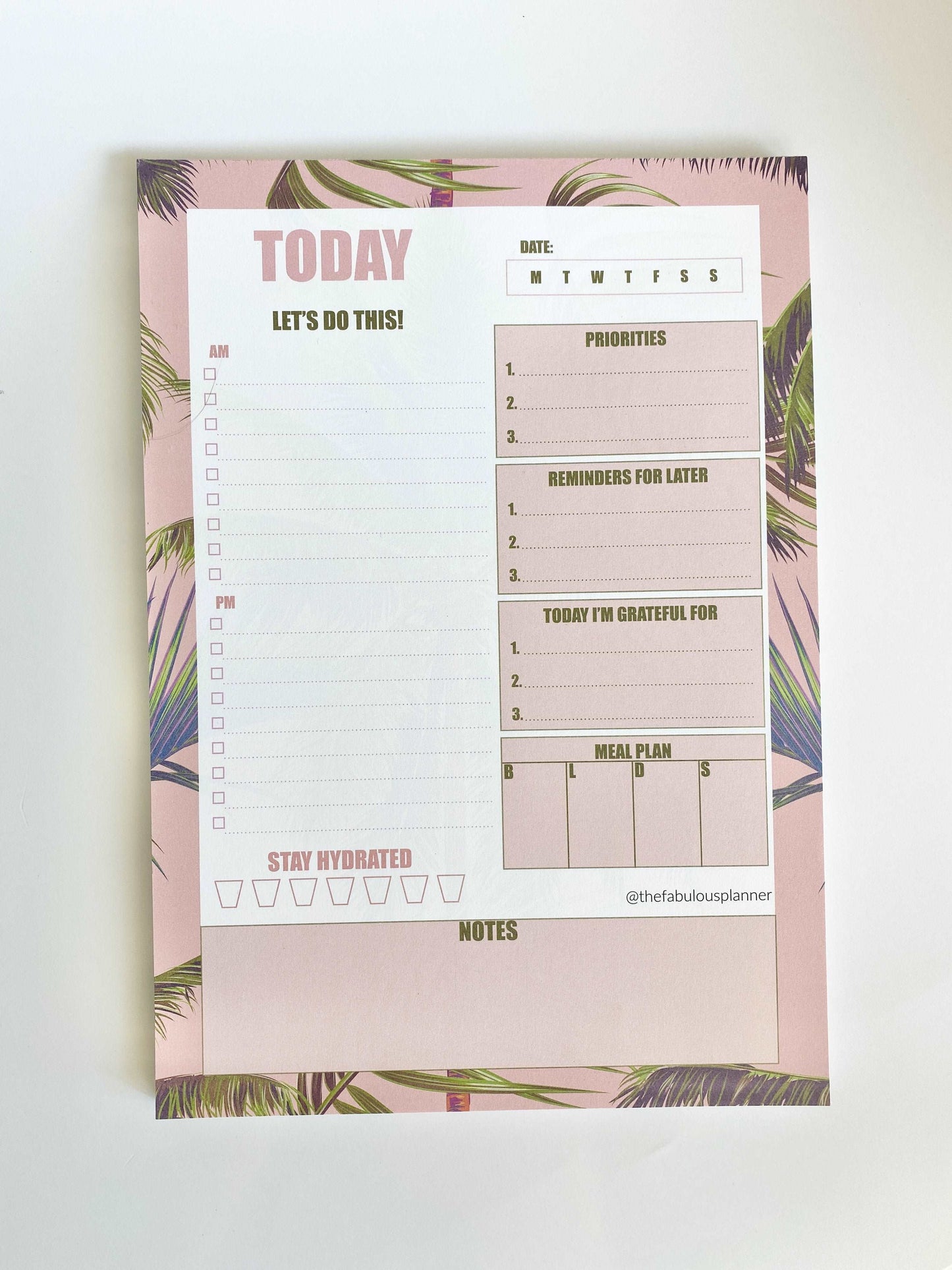 Beverly Hills Tropical Leaves Pink Daily Large Notepad