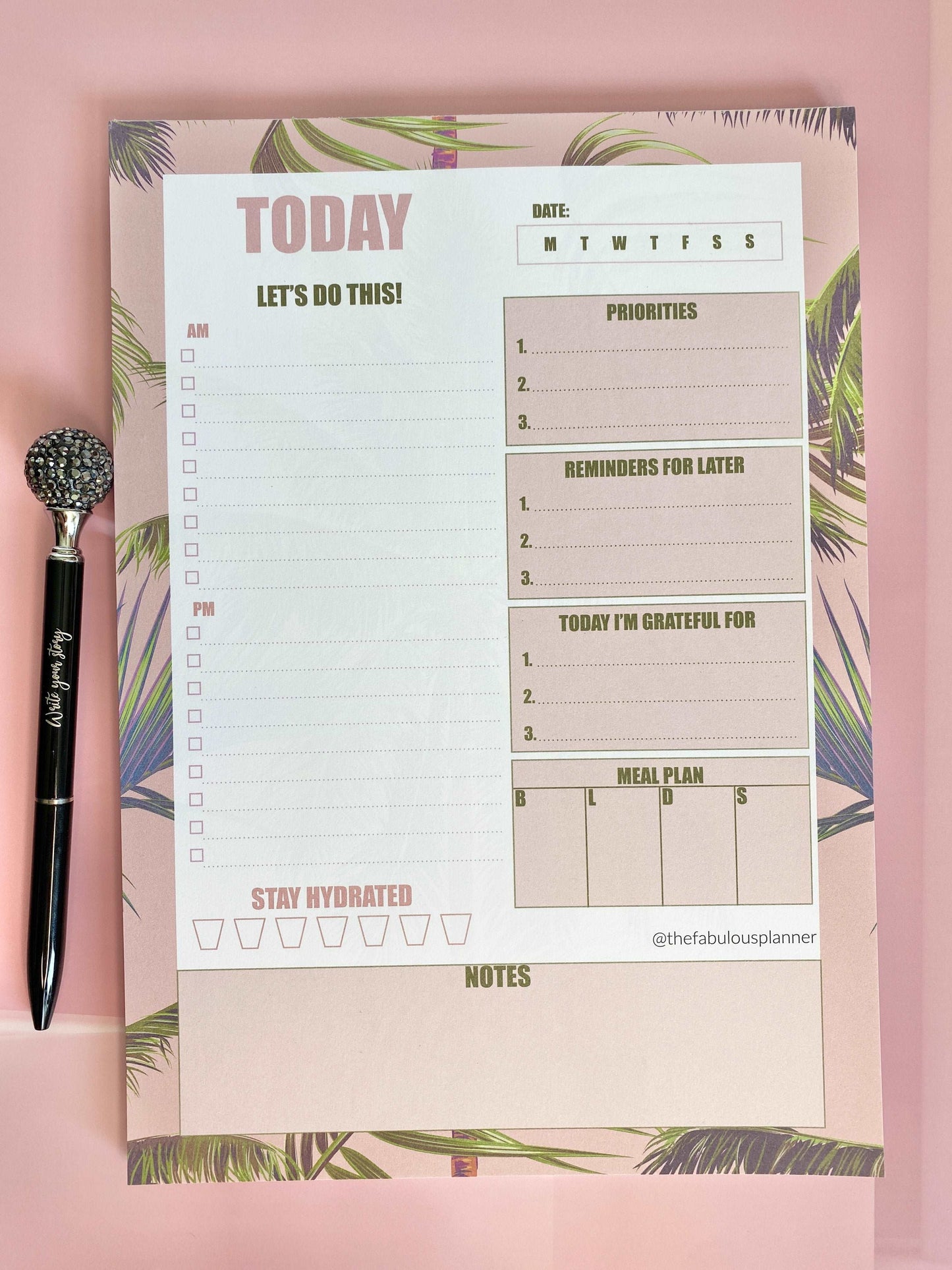Beverly Hills Tropical Leaves Pink Daily Large Notepad
