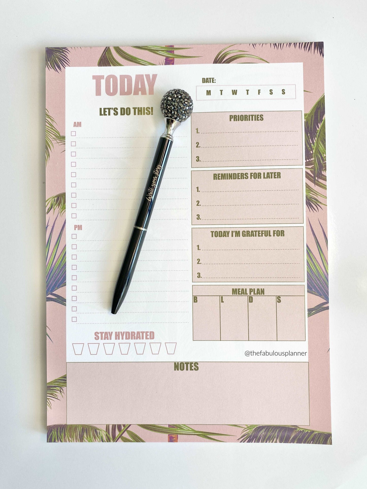 Beverly Hills Tropical Leaves Pink Daily Large Notepad