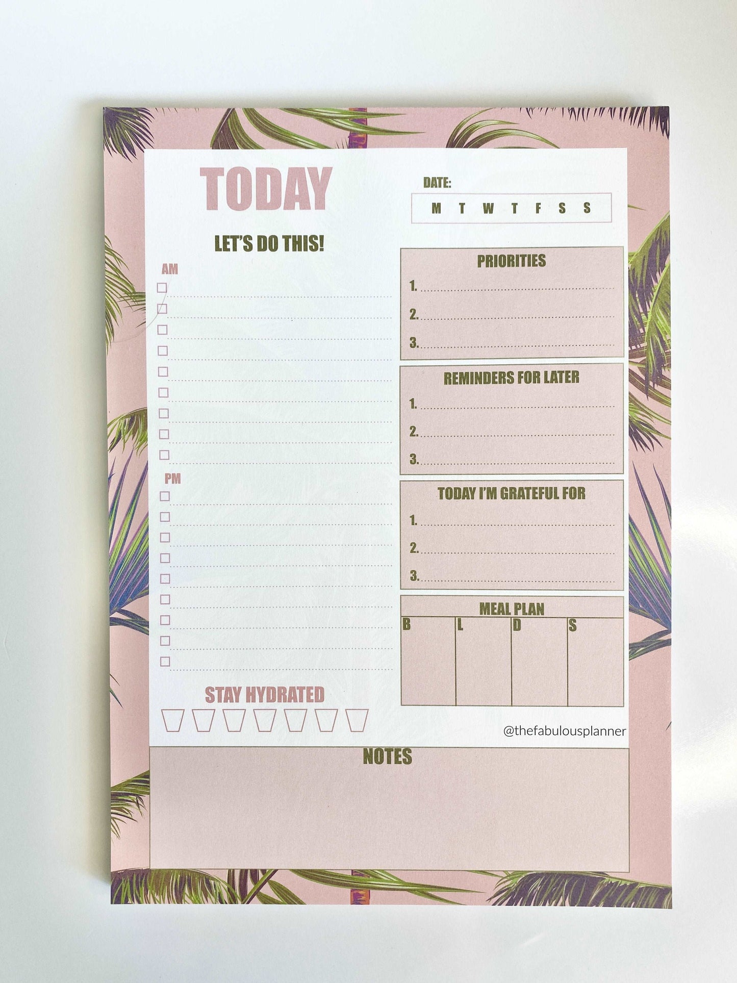 Beverly Hills Tropical Leaves Pink Daily Large Notepad