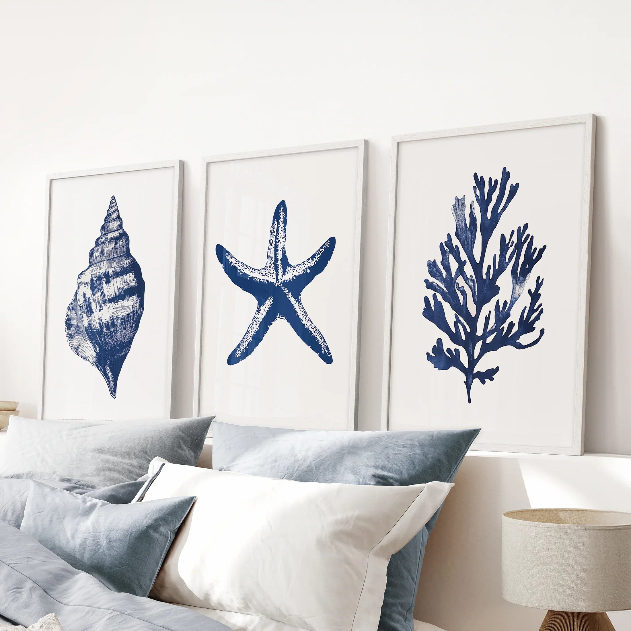 Lobster, Coral, Starfish Print Set. Nautical Set of 3 Wall Art