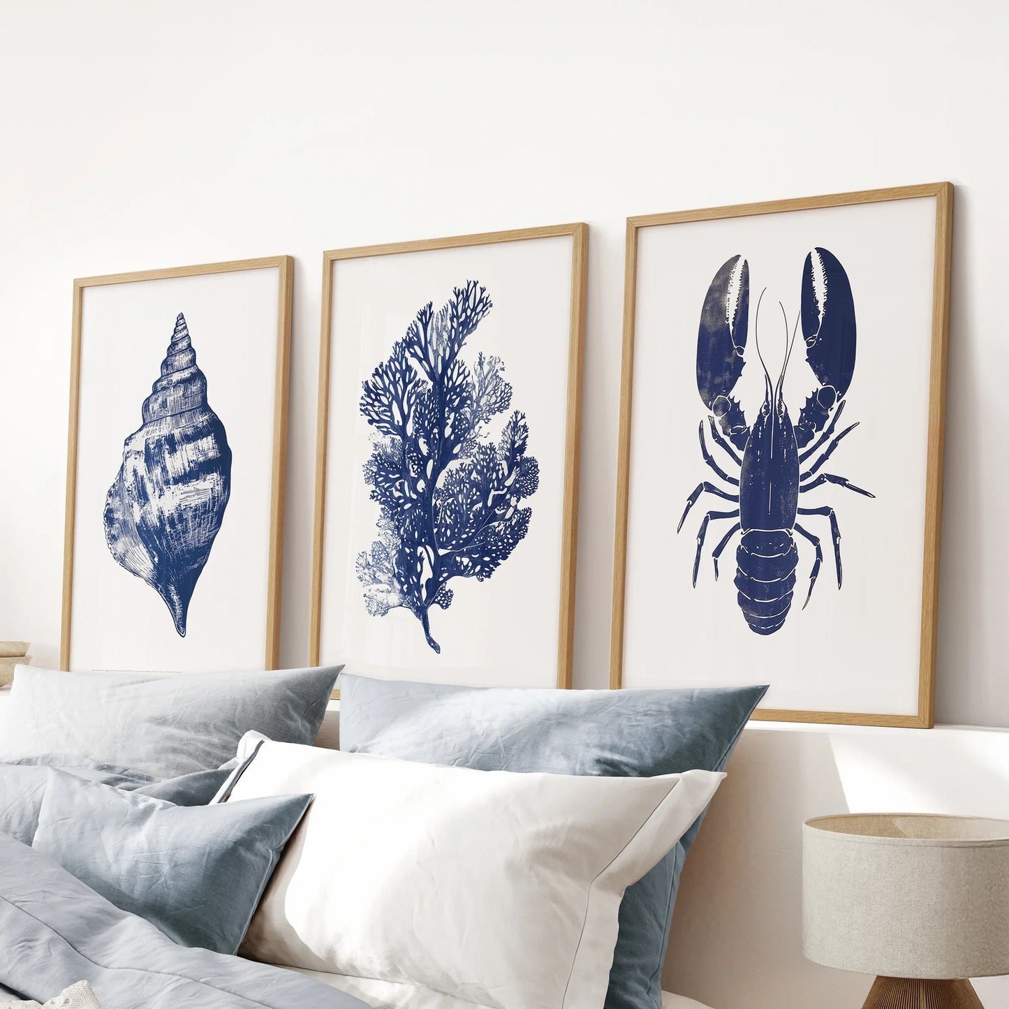 Sea Life Set of 3. Coral, Shell, Lobster Art Poster