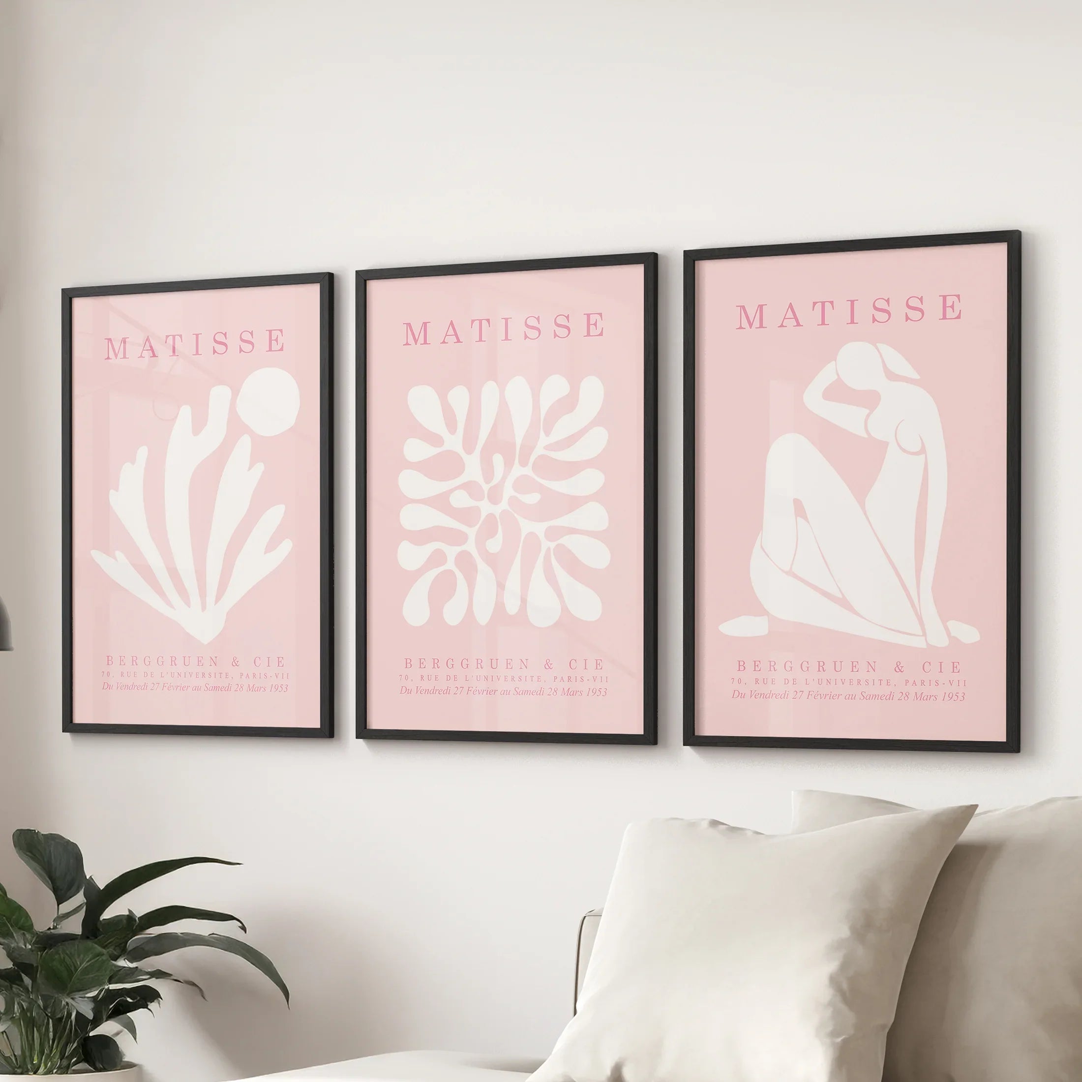 Pink Matisse Cutouts Wall Art. Minimalist Set of 3 Posters