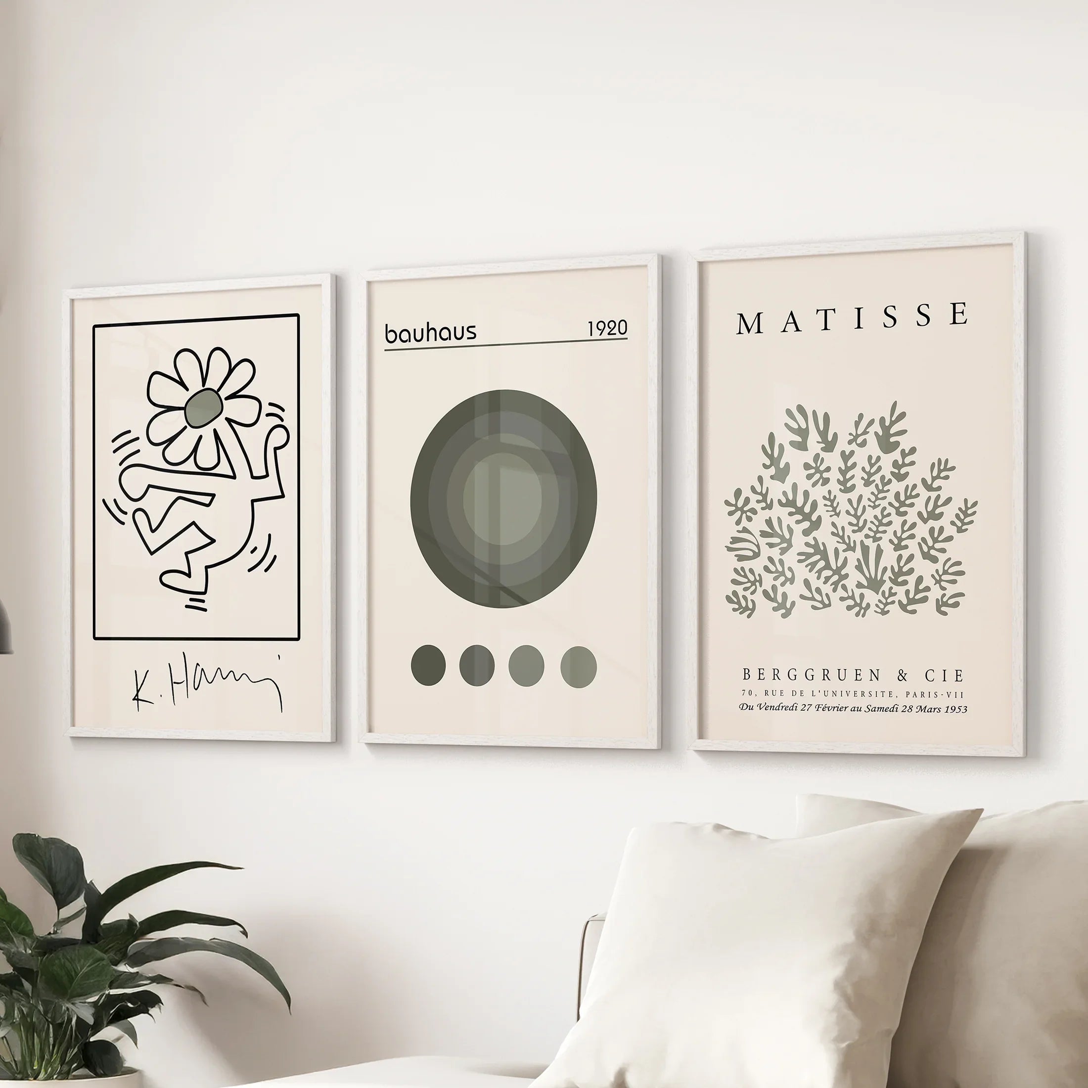 Sage Green Henri Matisse Botanical Art. Bauhaus Poster Set