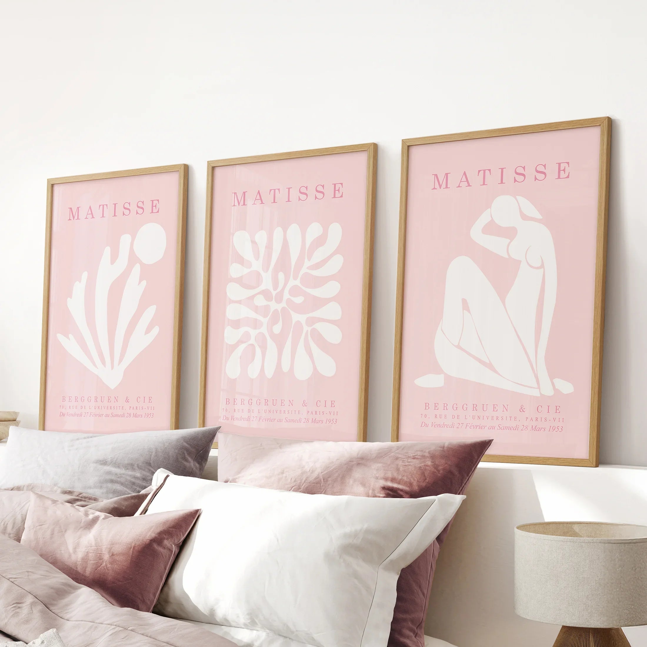 Pink Matisse Cutouts Wall Art. Minimalist Set of 3 Posters