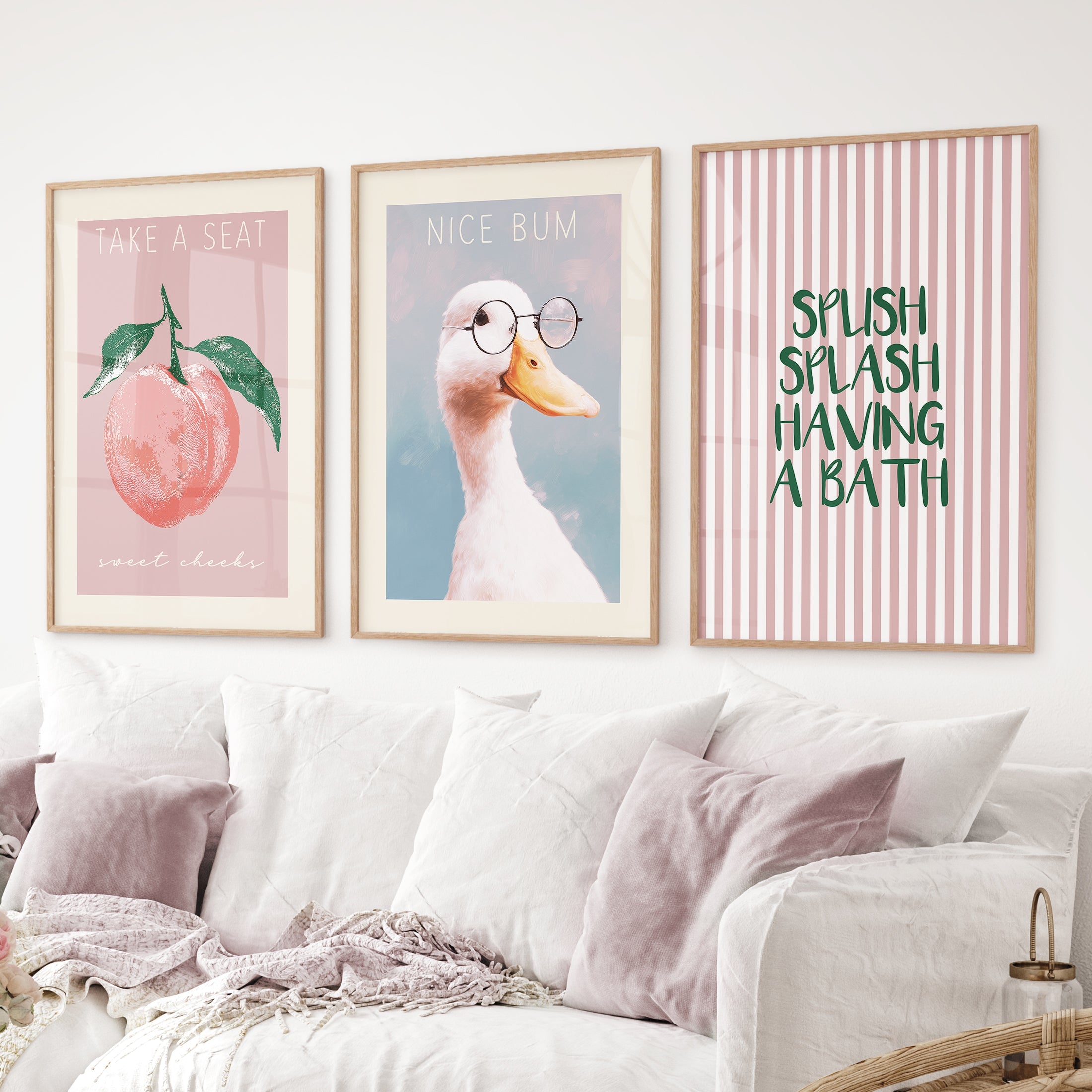 Humorous Bathroom Quotes Wall Art: Funny Duck, Peach Prints