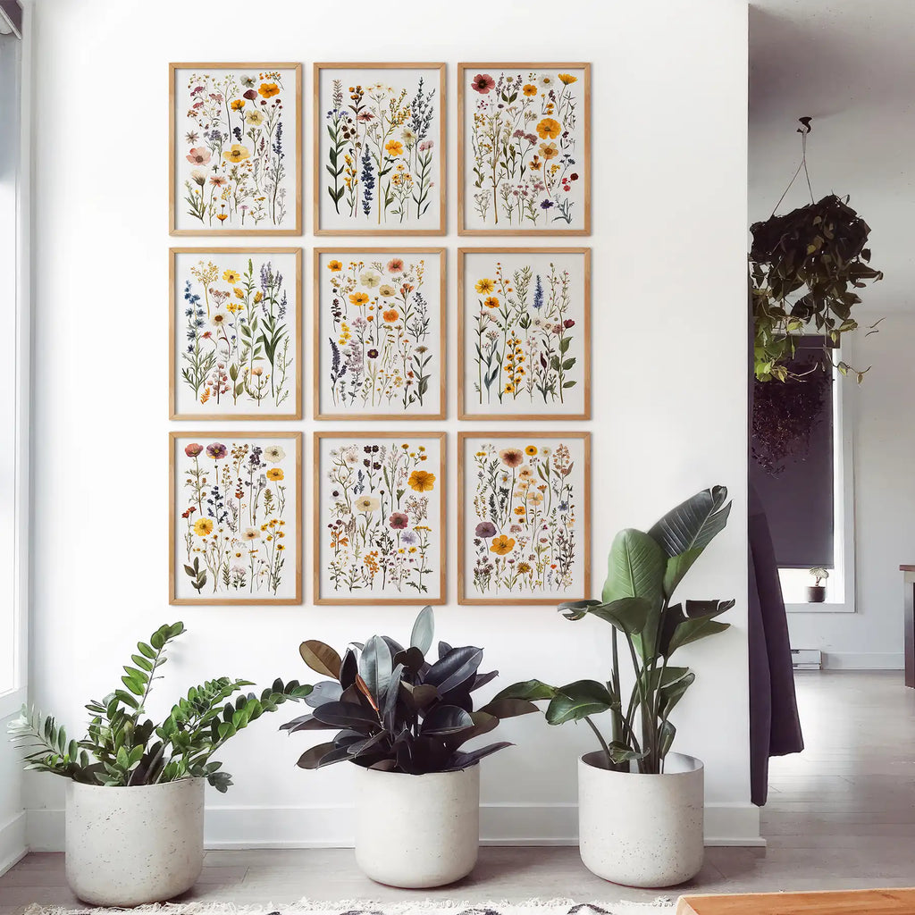 Meadow Wildflowers Prints. Floral Wall Art Set of 9 Pieces