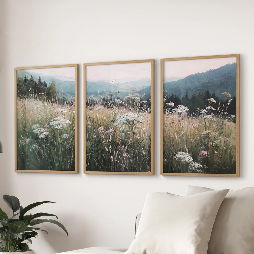 Meadow Landscape Wall Art Set of 3. Nature Prints