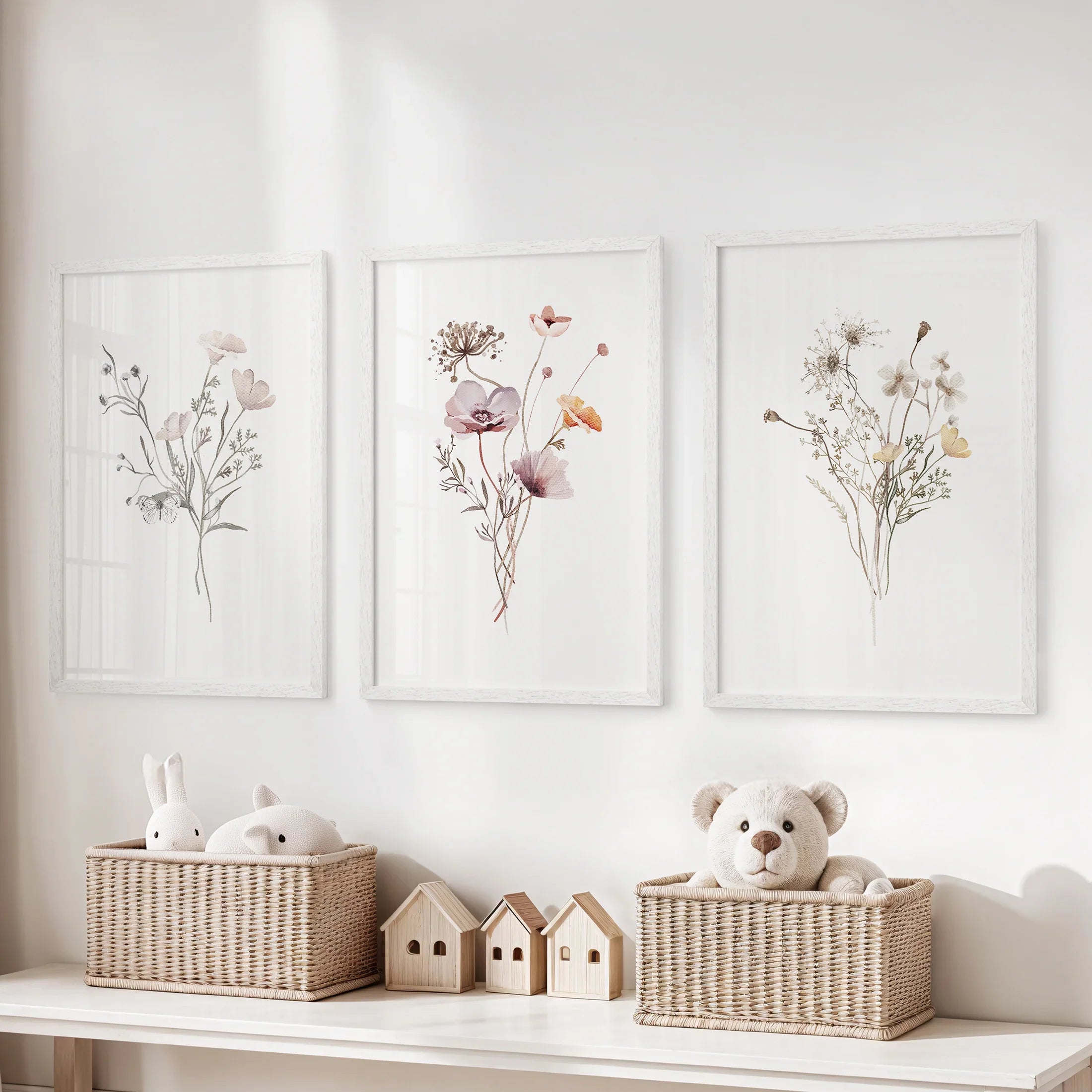 Watercolor Wildflower Set of 3 Prints. Botanical Floral Art for Cottage Spaces