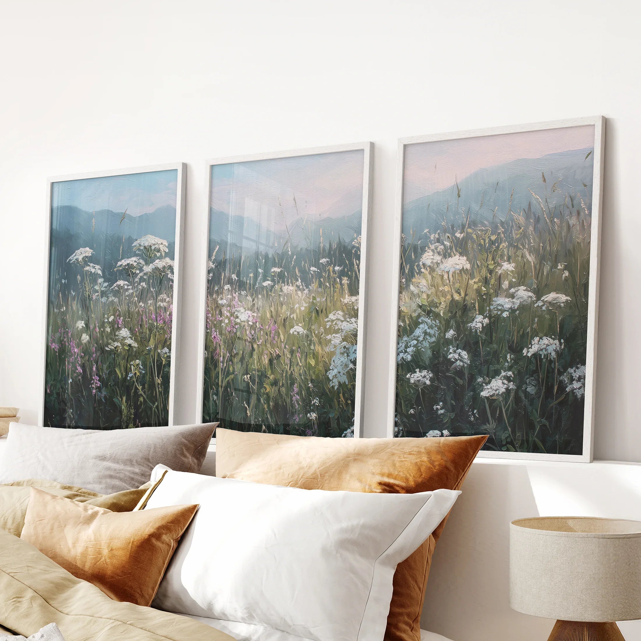 Wildflower Field at Sunset – Nature Wall Art Set of 3
