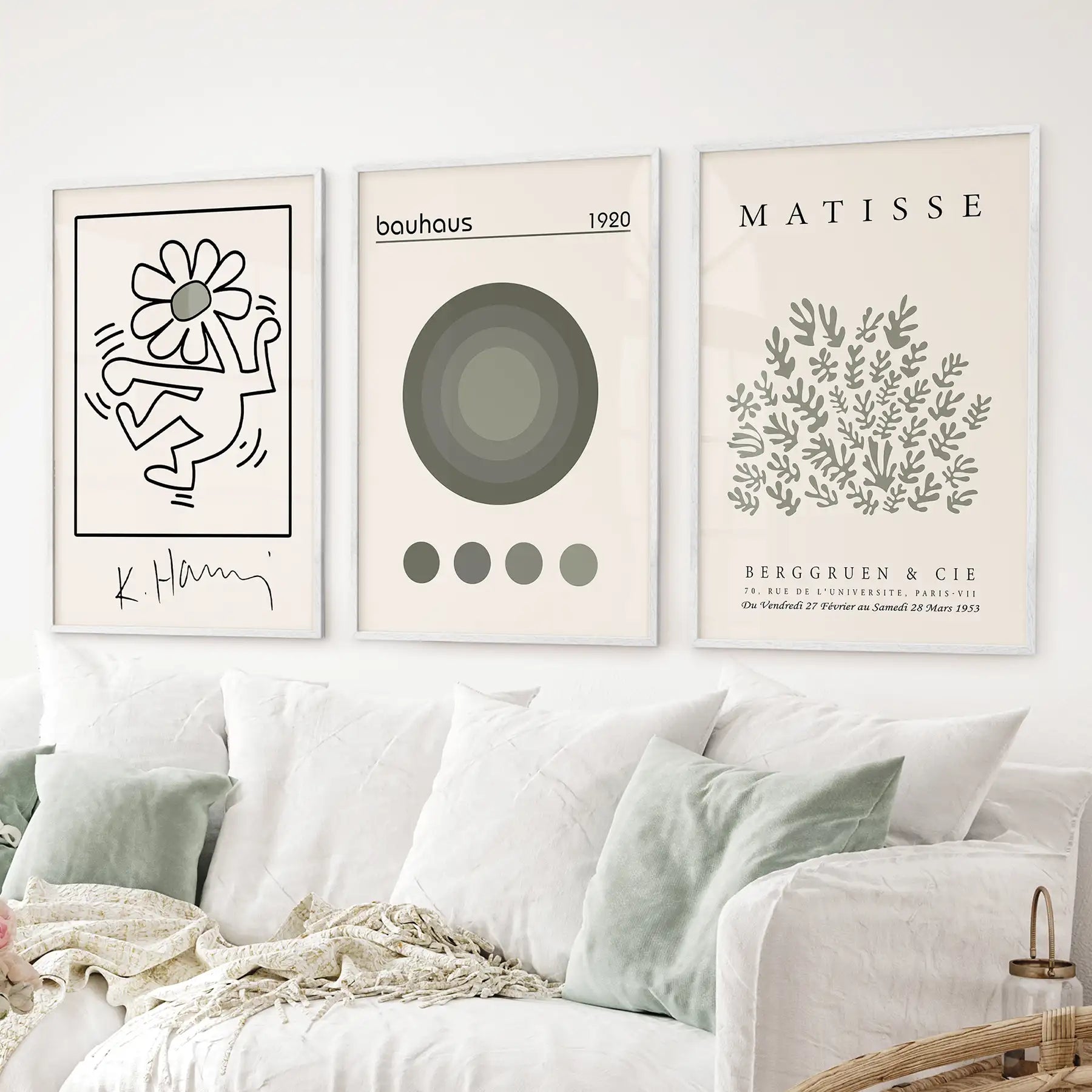 Sage Green Henri Matisse Botanical Art. Bauhaus Poster Set