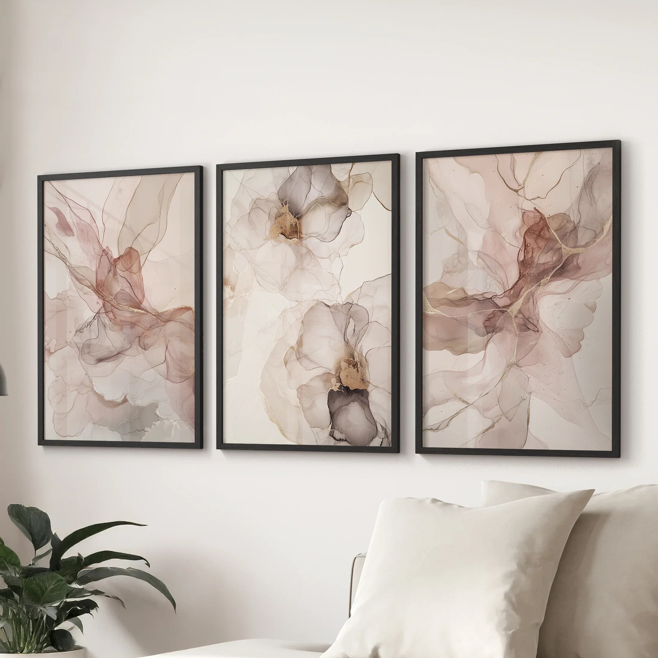 Neutral Watercolor Wall Art. Modern Minimalist Abstract Triptych