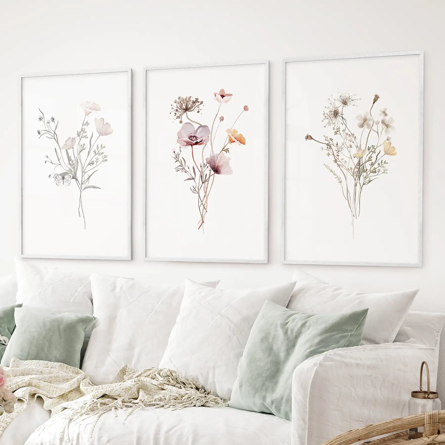 Watercolor Wildflower Set of 3 Prints. Botanical Floral Art for Cottage Spaces