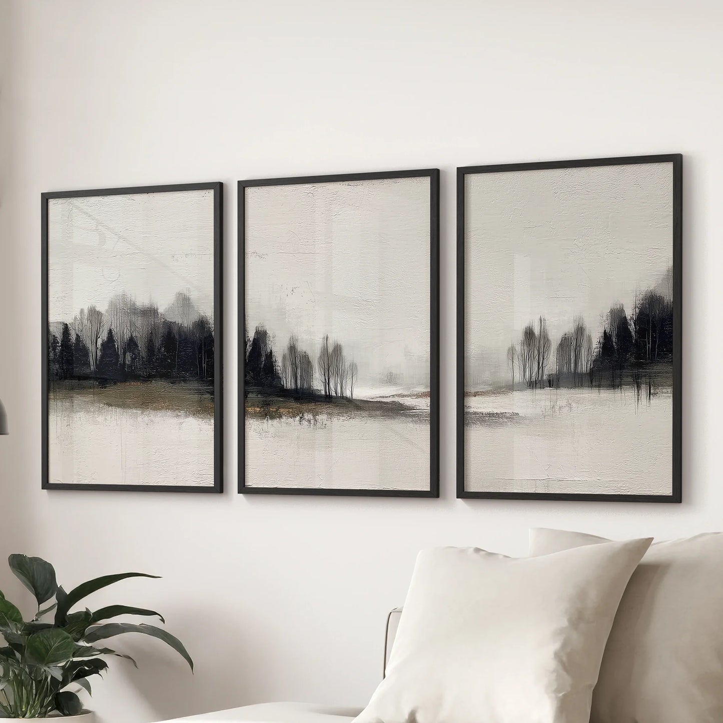 Neutral Forest Set of 3 Prints. Scandinavian Minimalist Art