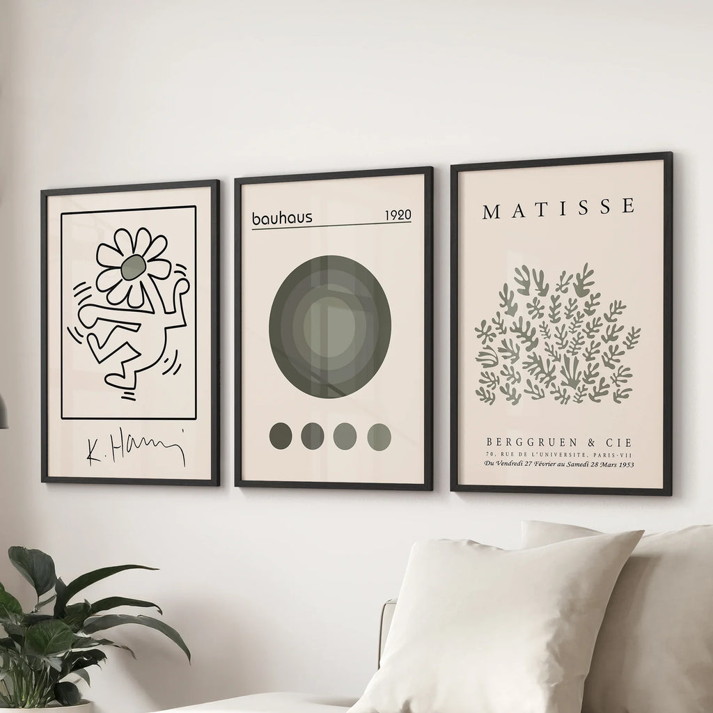 Sage Green Henri Matisse Botanical Art. Bauhaus Poster Set