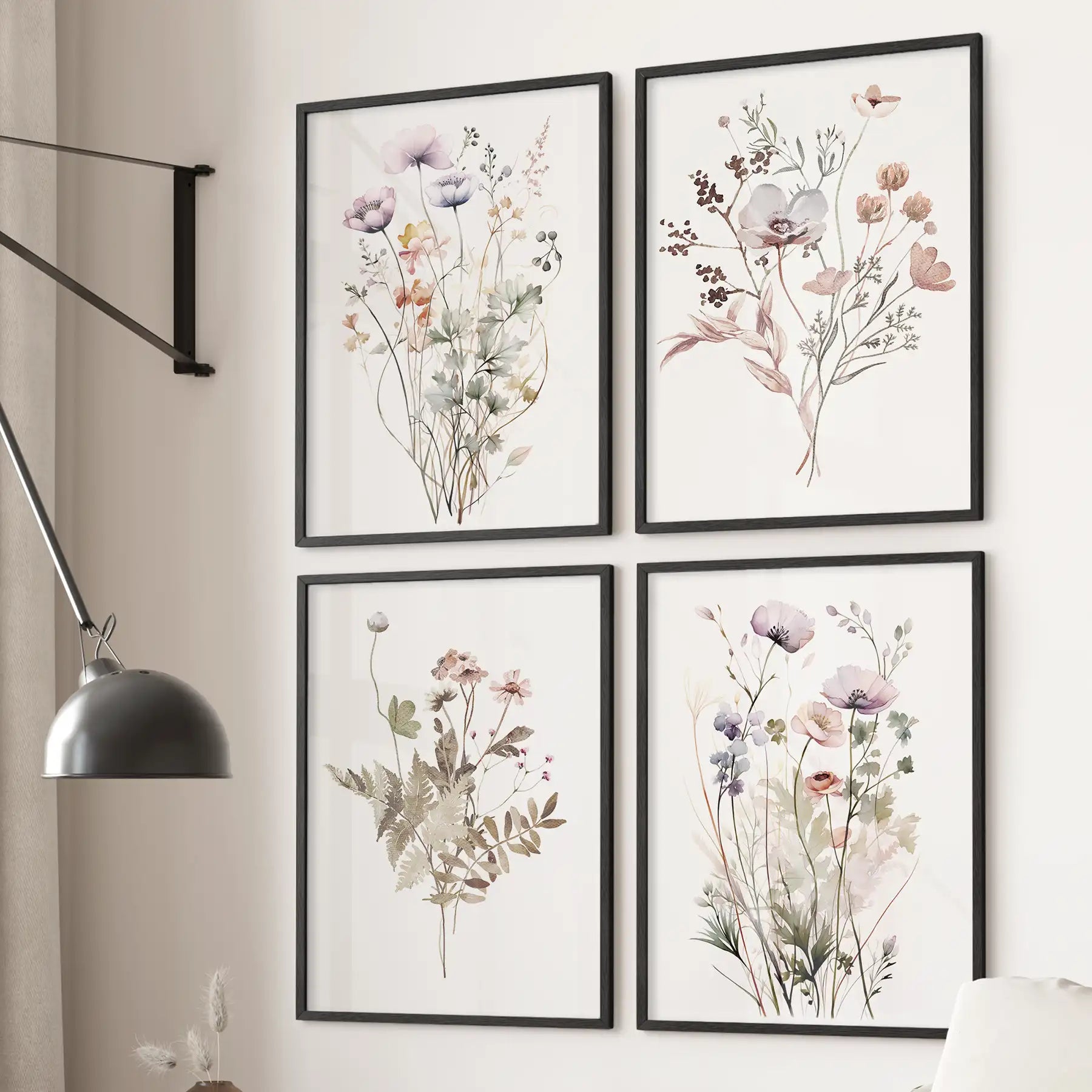 Watercolor Wildflower Print Set of 4 Pieces. Cottagecore Botanical Posters