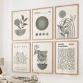 Sage Green Gallery Wall. Set of 6 Abstract Posters Inspired by Matisse, Kusama and Bauhaus