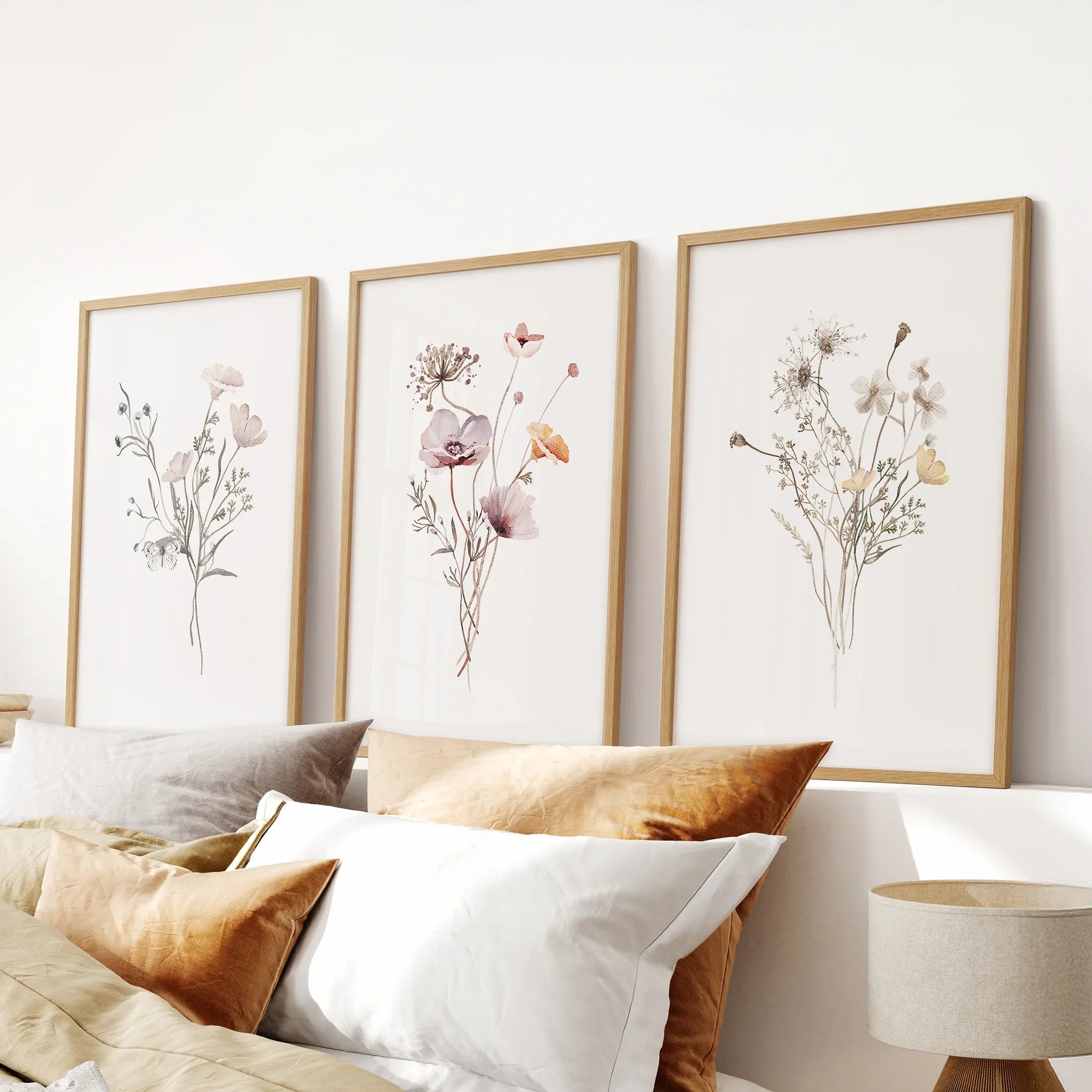 Watercolor Wildflower Set of 3 Prints. Botanical Floral Art for Cottage Spaces